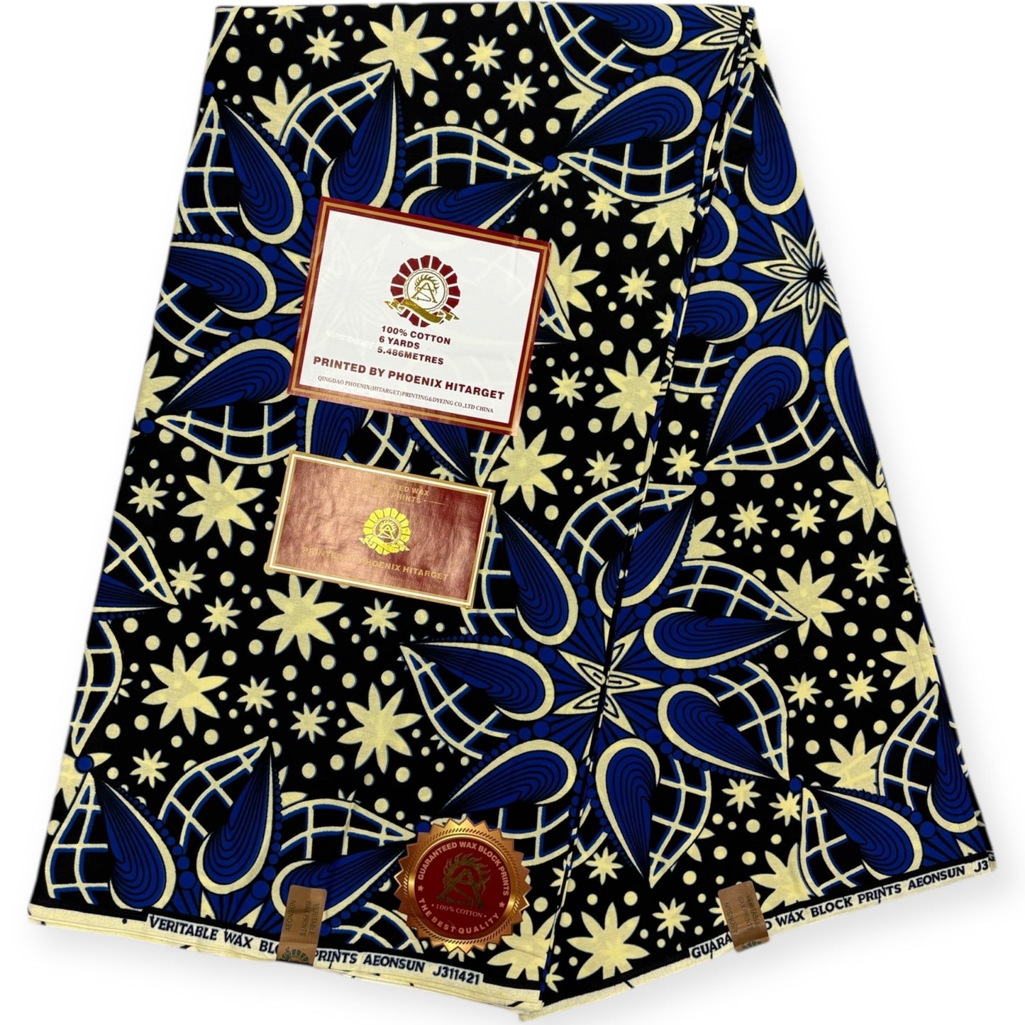 Wax Hitarget 6 Yards - 100% Coton - Bleu et Beige - Soumawax Soumawax