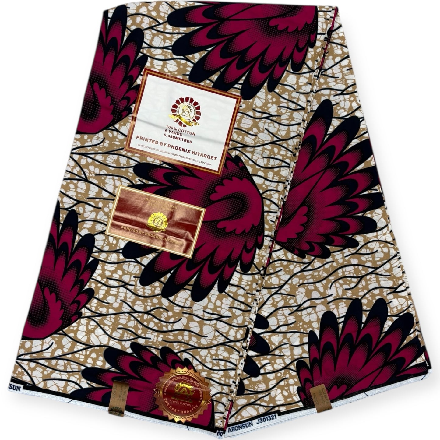 Wax Hitarget 6 Yards - 100% Coton - Beige et Rose - Soumawax Soumawax