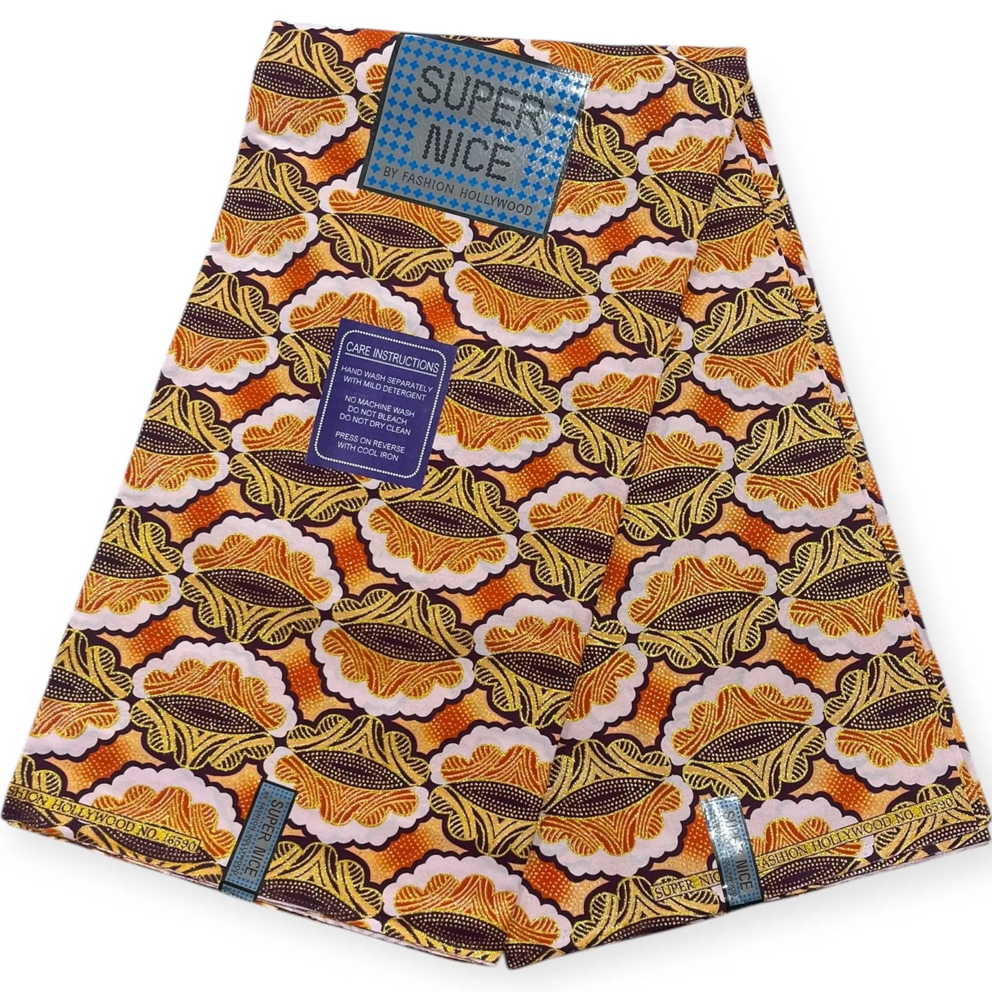 Pagne Wax Brillant Super Nice 6 Yards - Orange et Or Soumawax