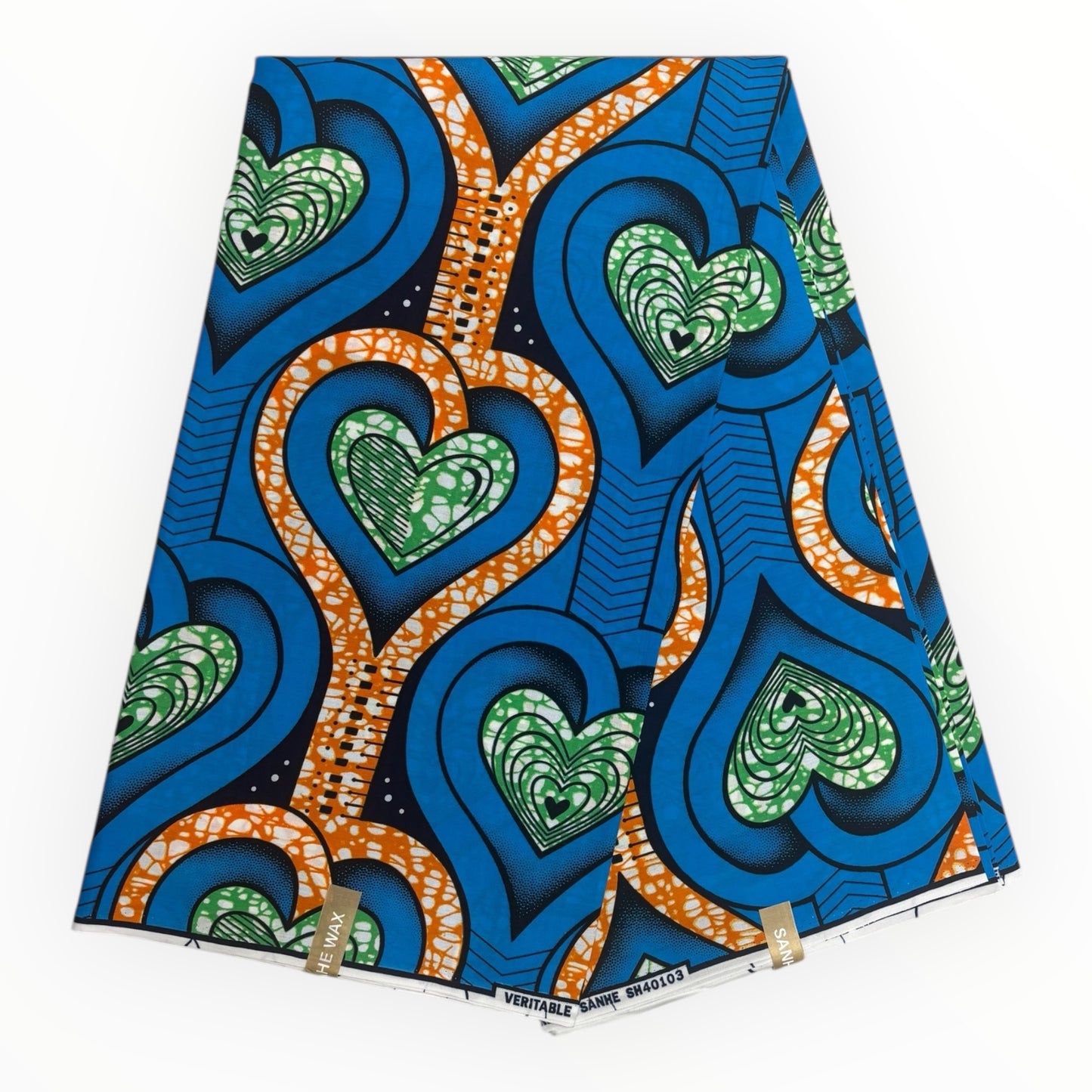 Stampa cerata africana 6 iarde - 100% cotone - Blu, arancione e verde