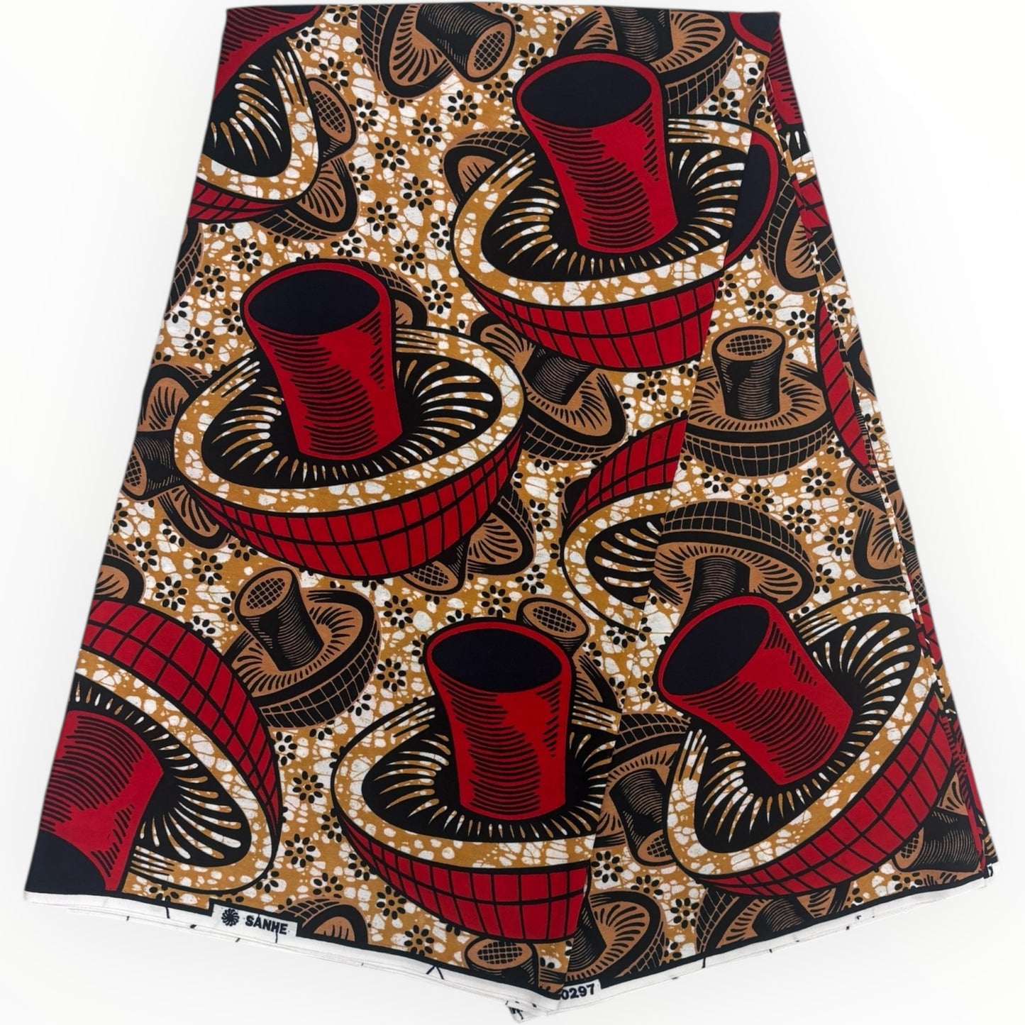 African Wax Print 6 Yards - 100% Cotton - Red and Brown