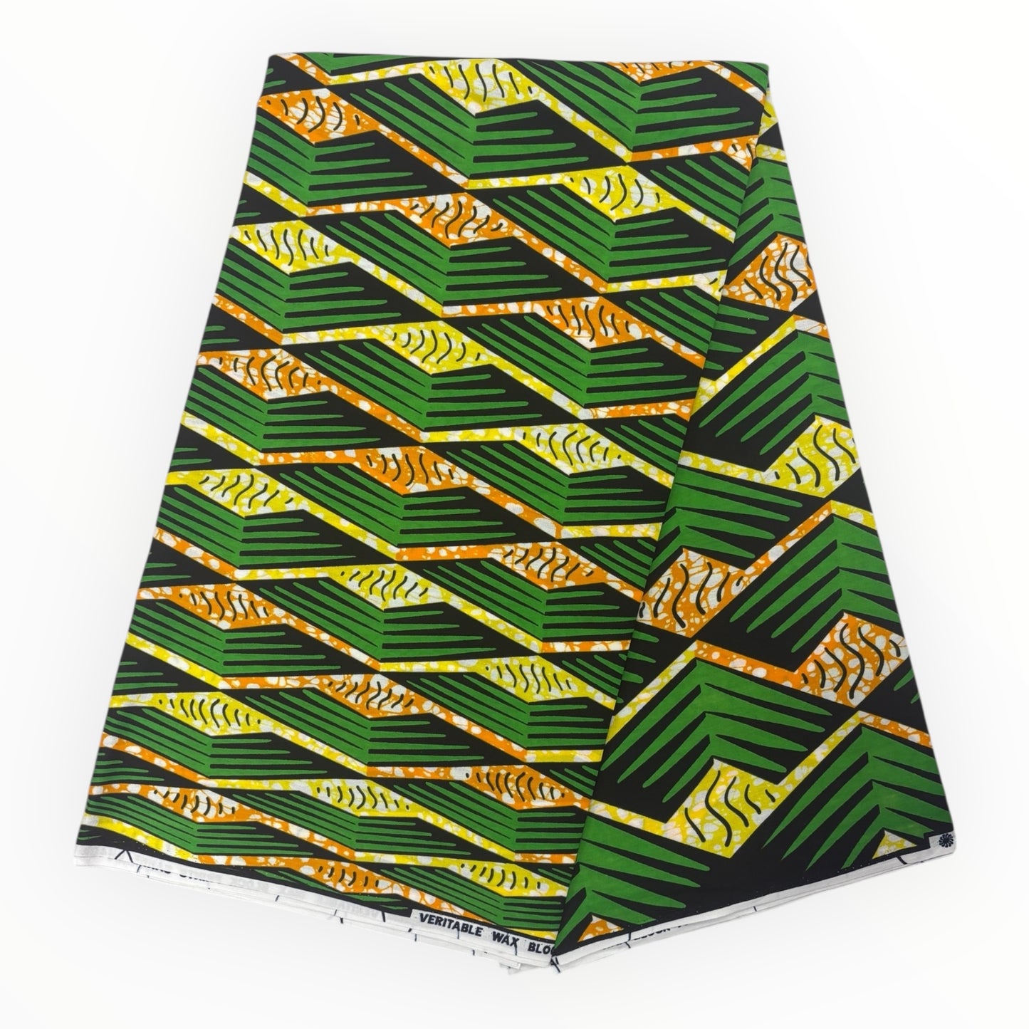 Stampa cerata africana 6 iarde - 100% cotone - Verde, giallo e arancione