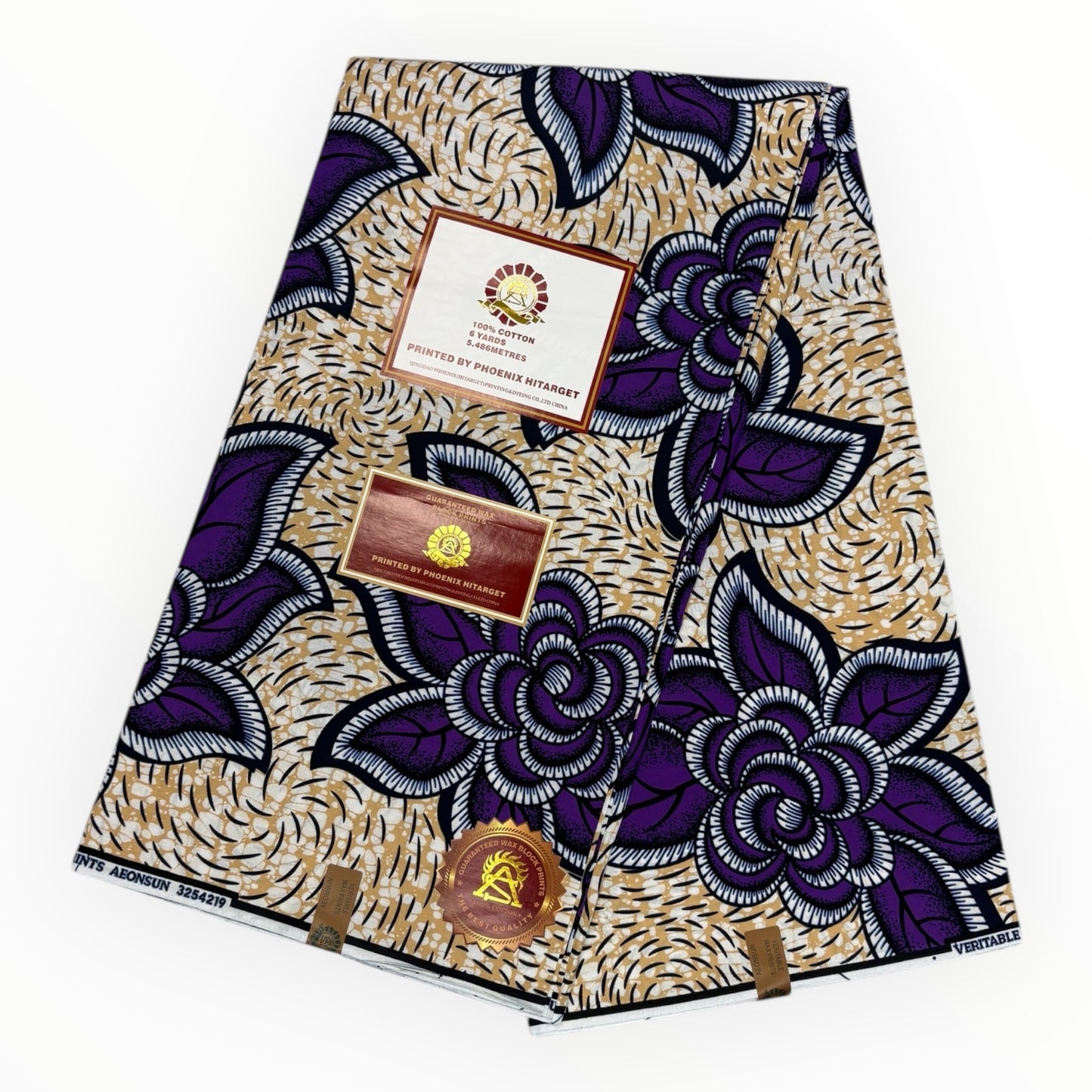 Wax Hitarget 6 Yards - 100% Cotton - Beige and Purple