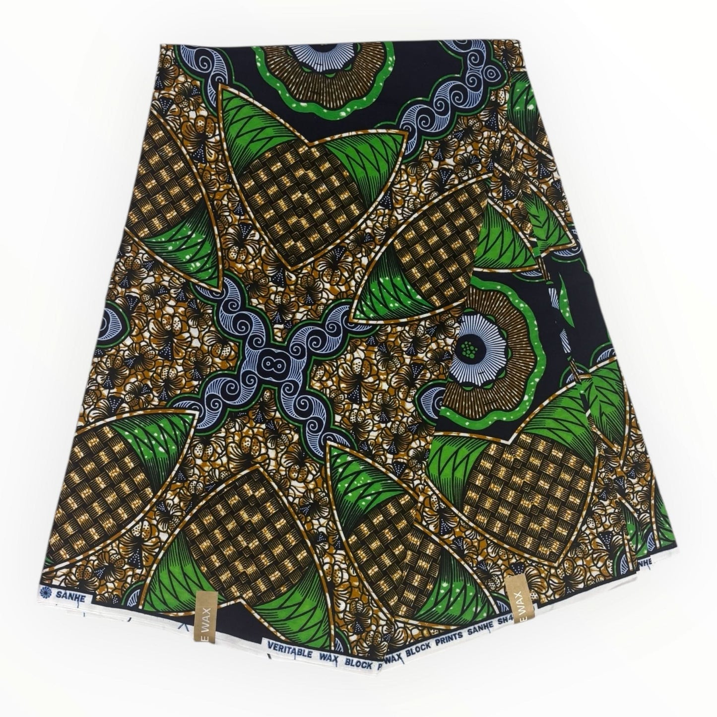 Wax Pagne Africain 6 Yards - 100% Coton - Marron et Vert - Soumawax Soumawax