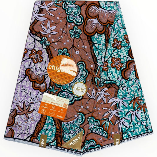 Wax Demi Super Brillant 6 Yards - 100% Coton - Vert, Orange, Mauve et Noir by Chiganvy - Soumawax Soumawax