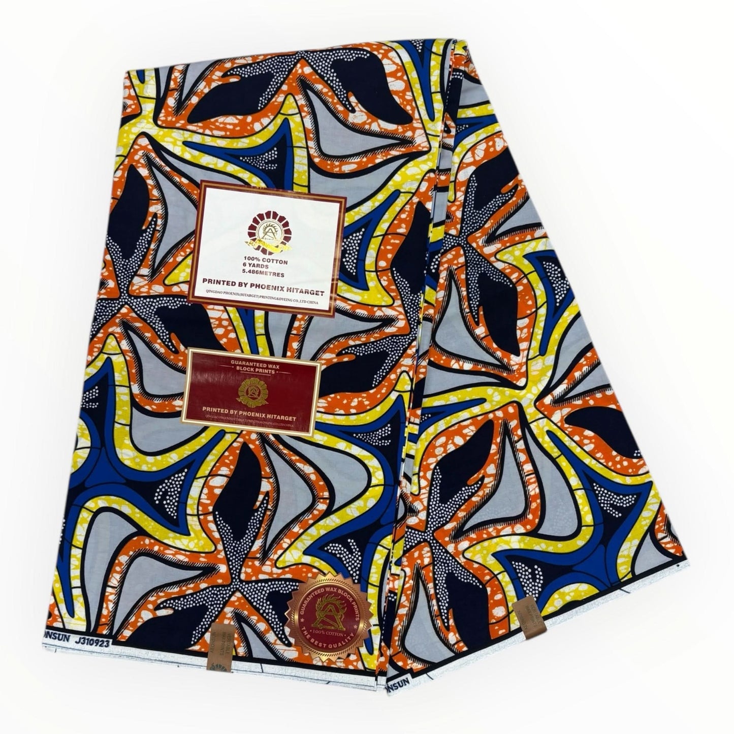Wax Hitarget 6 Yards - 100% Coton - Orange, Bleu, Jaune et Gris - Soumawax Soumawax