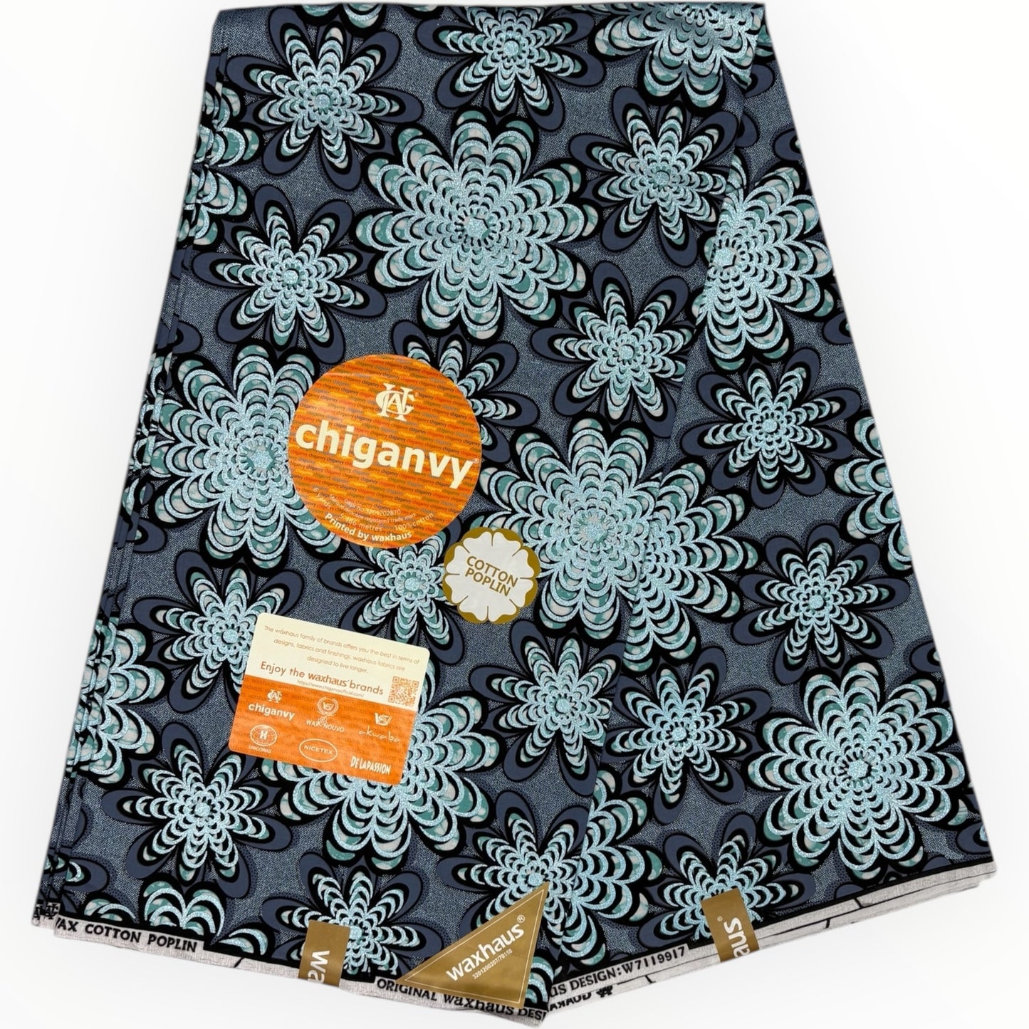 Wax Demi Super Brillant 6 Yards - 100% Coton - Gris et Bleu by Chiganvy