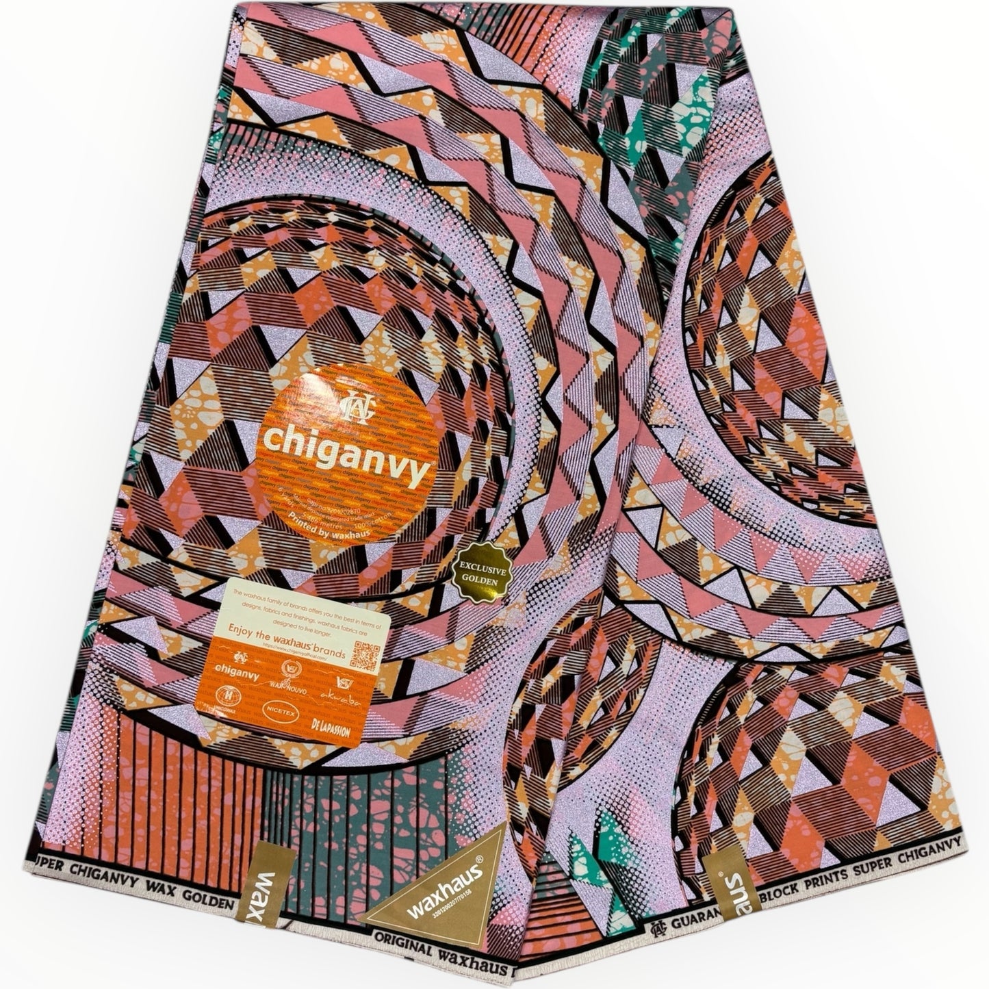 Wax Demi Super Gloss 6 Yards - 100% Cotton - Pink, Orange, Purple and Green by Chiganvy