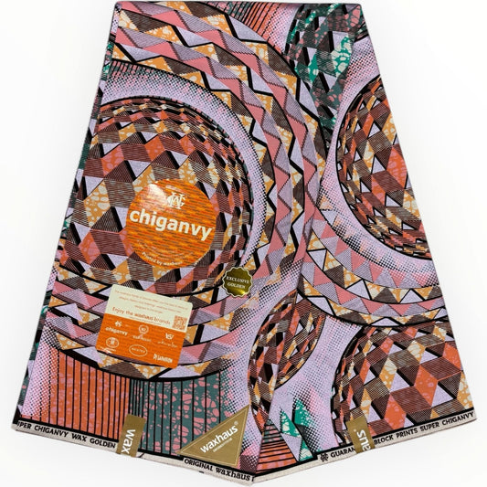 Wax Demi Super Brillant 6 Yards - 100% Coton - Rose, Orange, Violet et Vert by Chiganvy - Soumawax Soumawax
