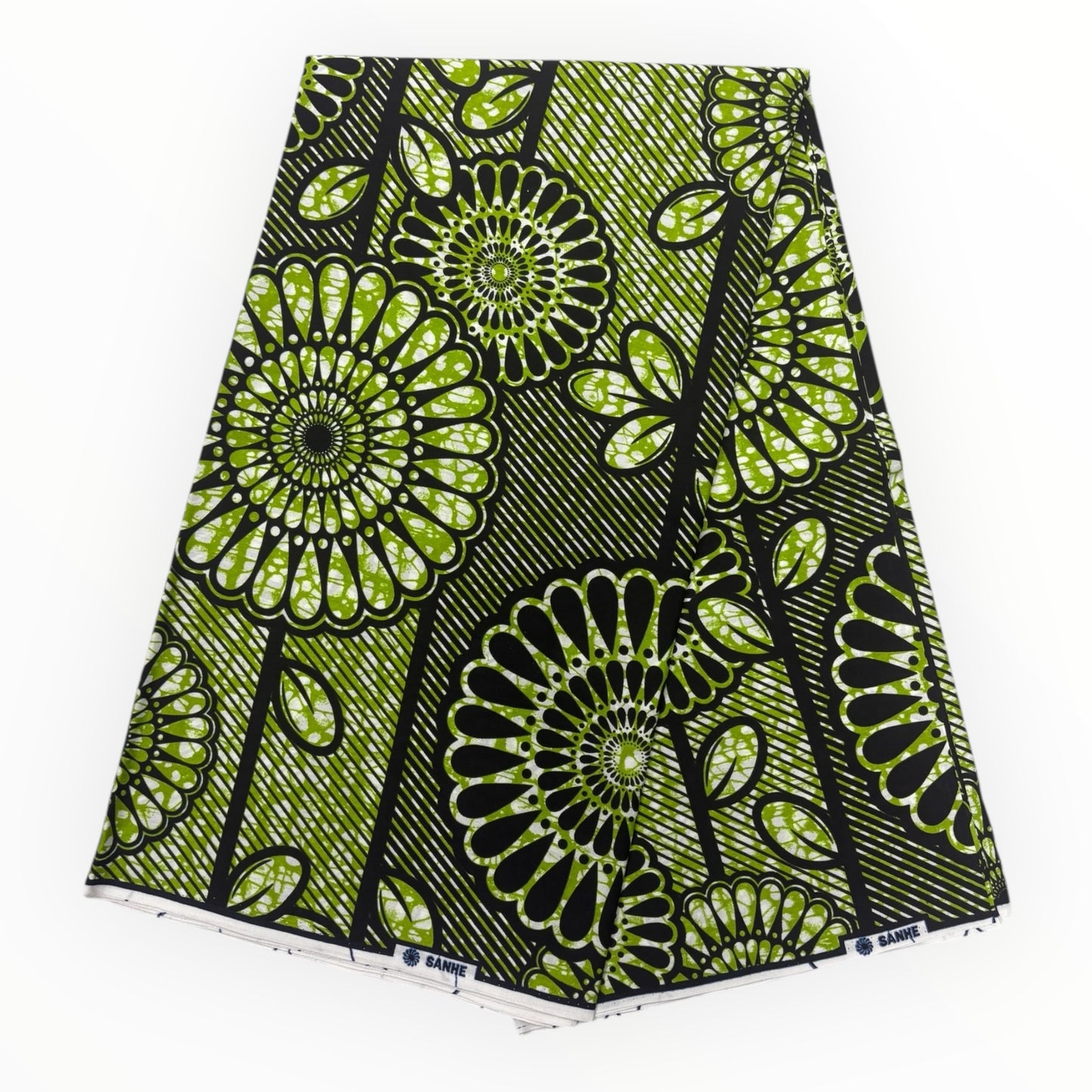 Wax Pagne Africain 6 Yards - 100% Coton - Vert et Noir