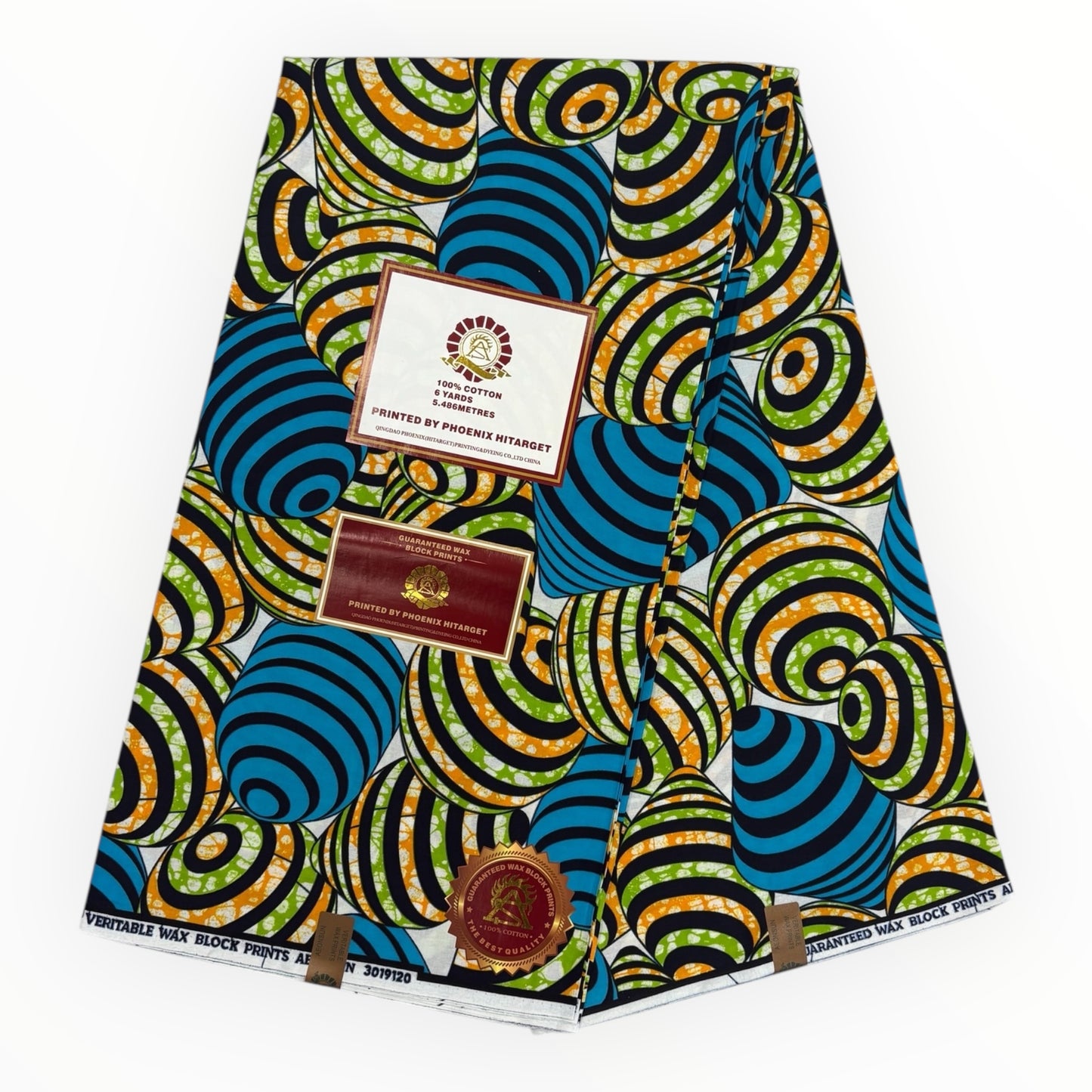 Wax Hitarget 6 Yards - 100% cotone - Blu, arancione e verde