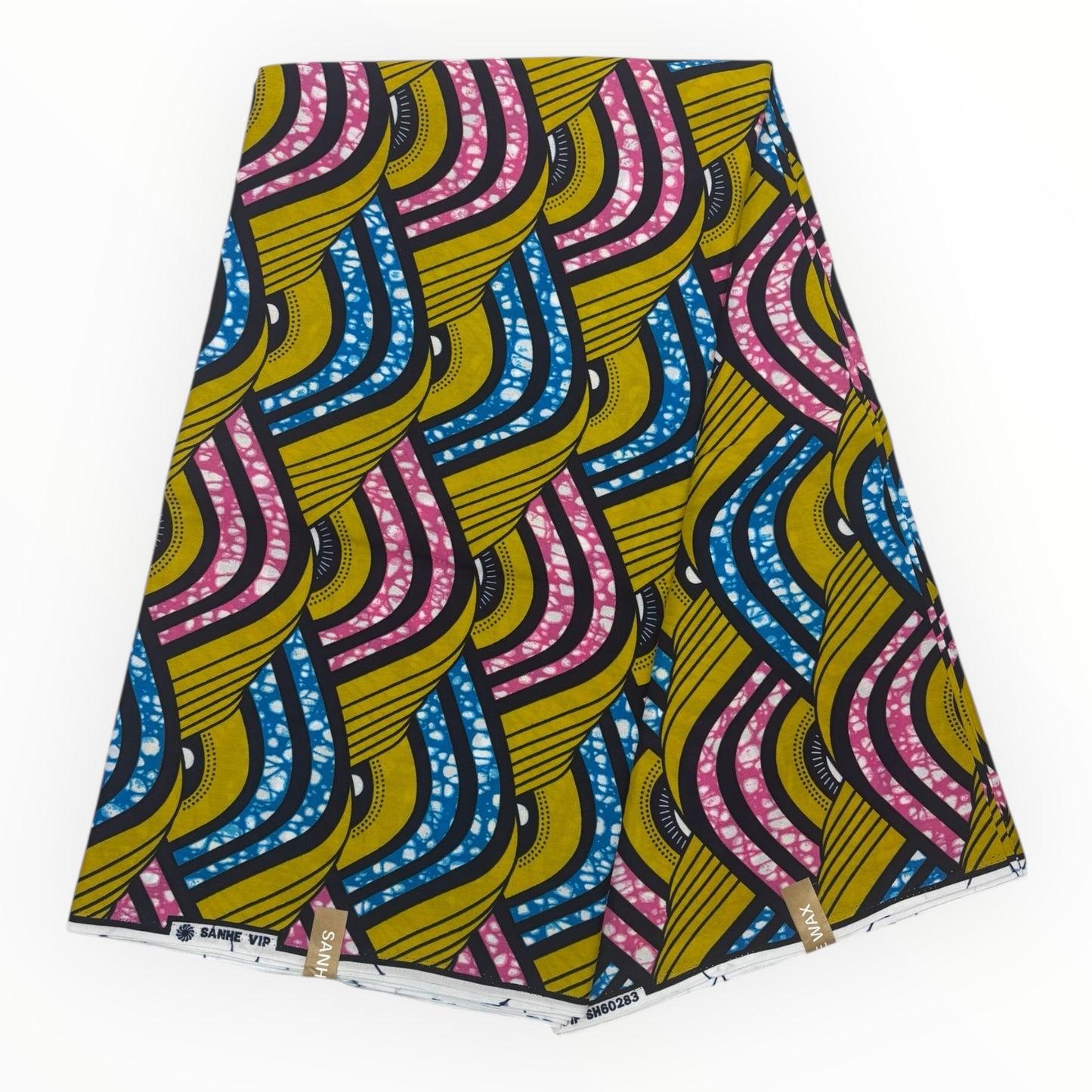 African Wax Print 6 Yards - 100% Cotton - Green, Pink and Blue