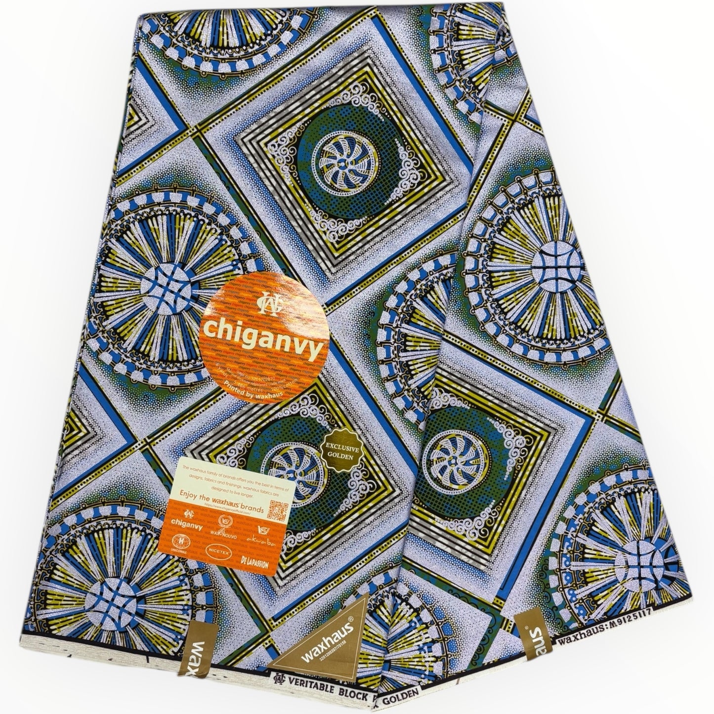 Wax Demi Super Gloss 6 Yards - 100% Cotton - Mauve, Green, Blue and Grey by Chiganvy