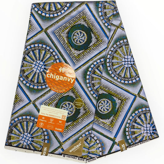 Wax Demi Super Brillant 6 Yards - 100% Coton - Mauve, Vert, Bleu et Gris by Chiganvy - Soumawax Soumawax