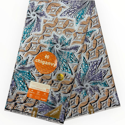 Wax Demi Super Brillant 6 Yards - 100% Coton - Bleu, Beige, Violet, Noir et Argenté by Chiganvy - Soumawax Soumawax