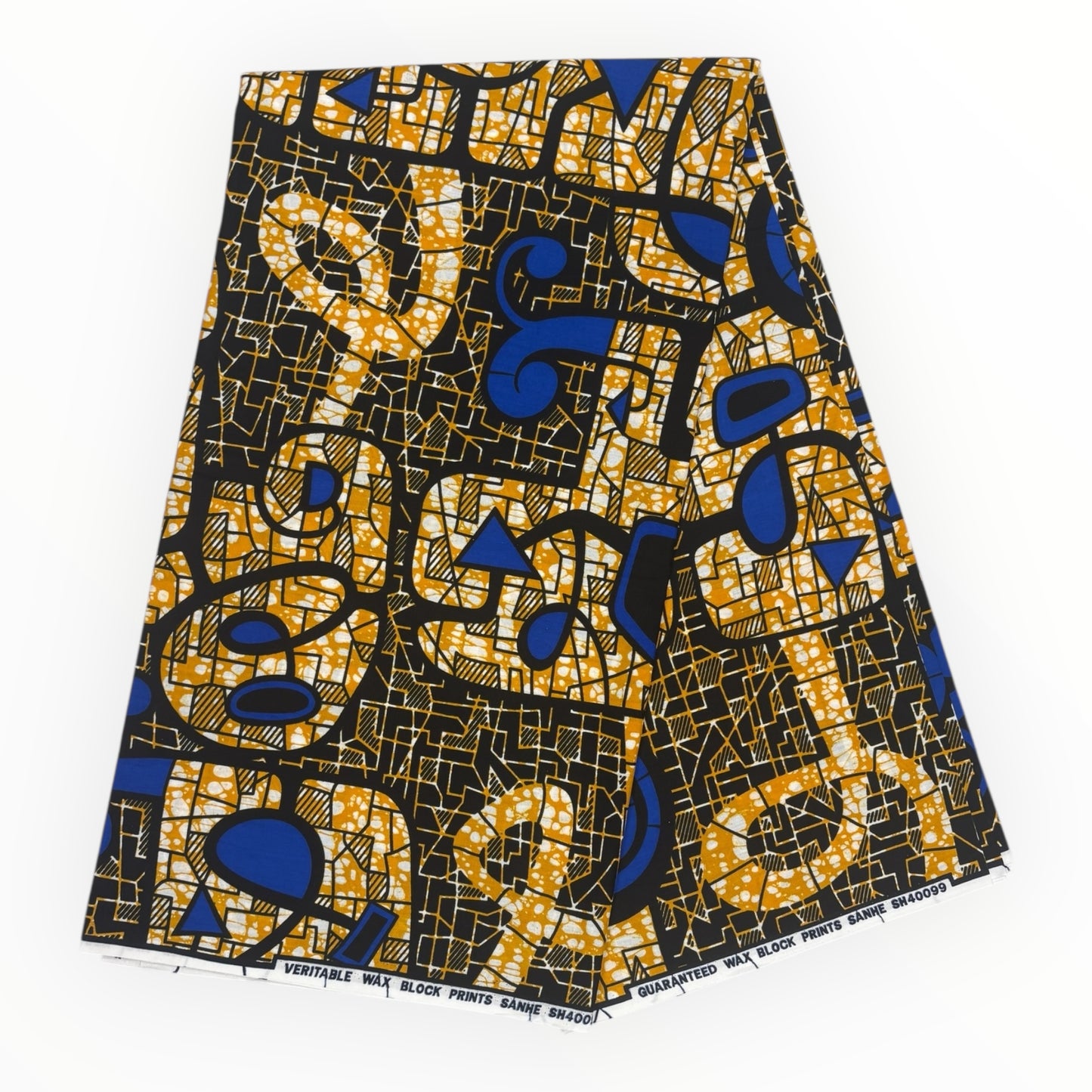 Wax Pagne Africain 6 Yards - 100% Coton - Orange, Bleu et Noir