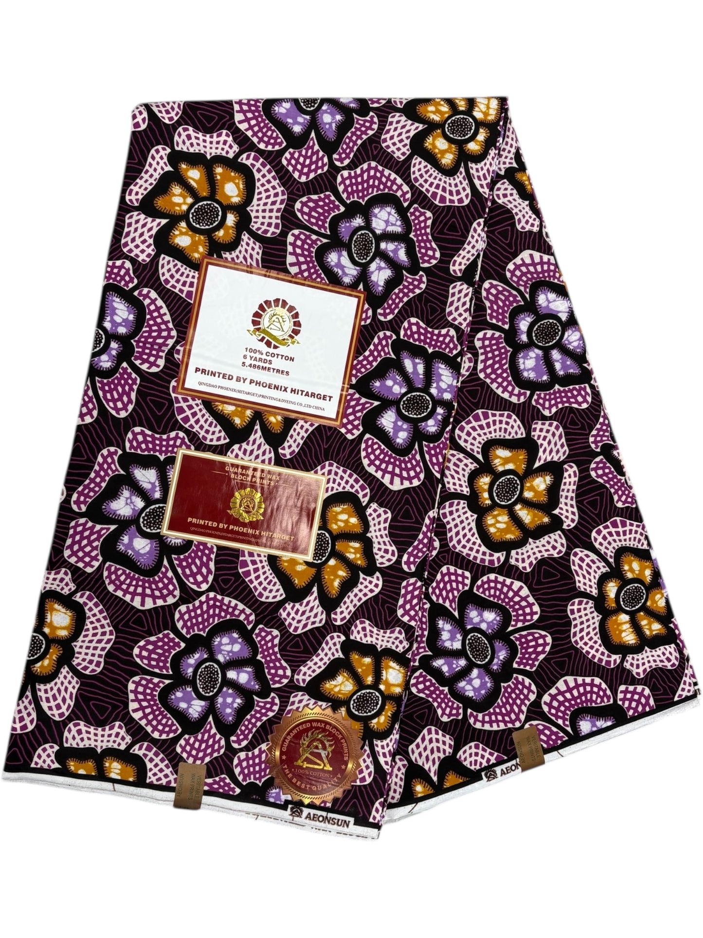 Wax Hitarget 6 Yards - 100% Coton - Rose, Violet, Marron et Blanc