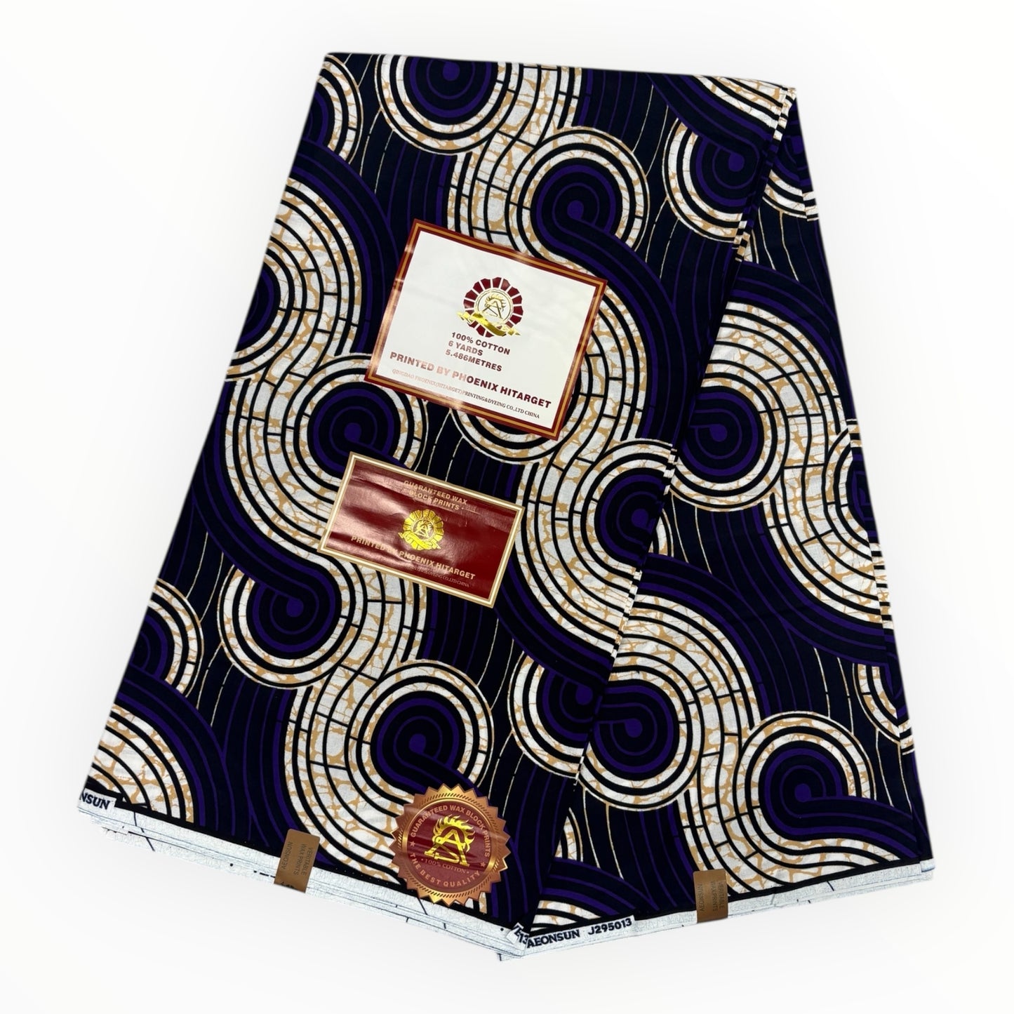 Wax Hitarget 6 Yards - 100% Coton - Beige, Violet et Bleu