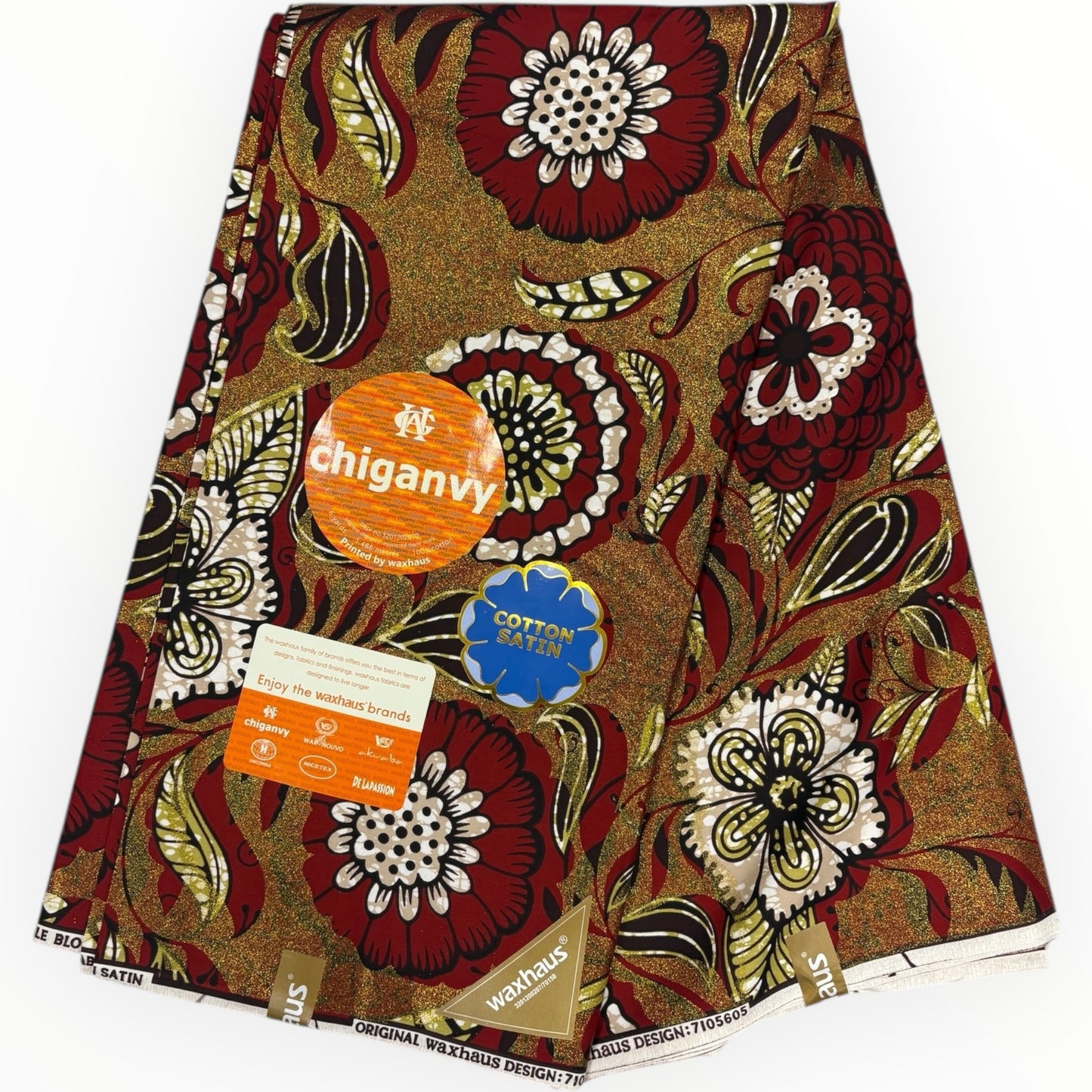 Wax Demi Super Brillant 6 Yards - 100% Coton - Rouge, Vert et Or by Chiganvy