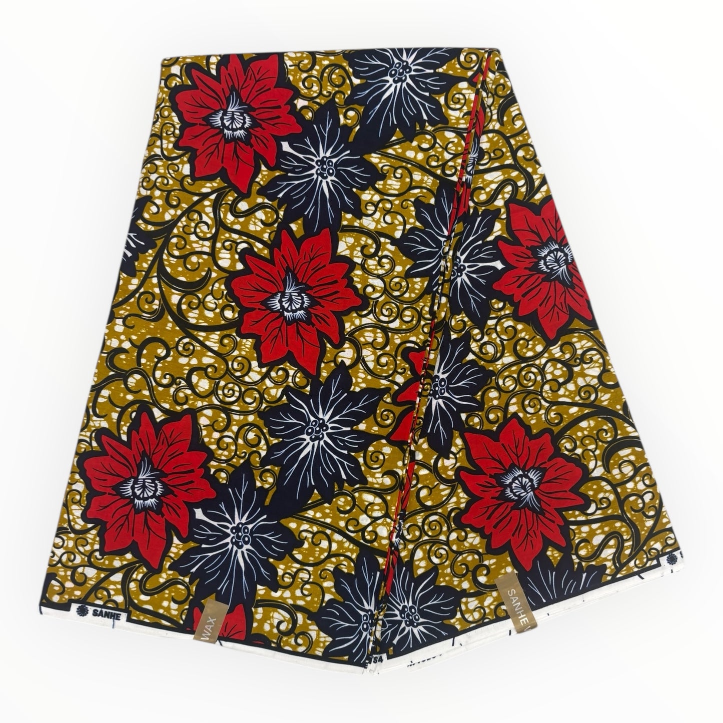 Wax Pagne Africain 6 Yards - 100% Coton - Marron, Rouge et Bleu