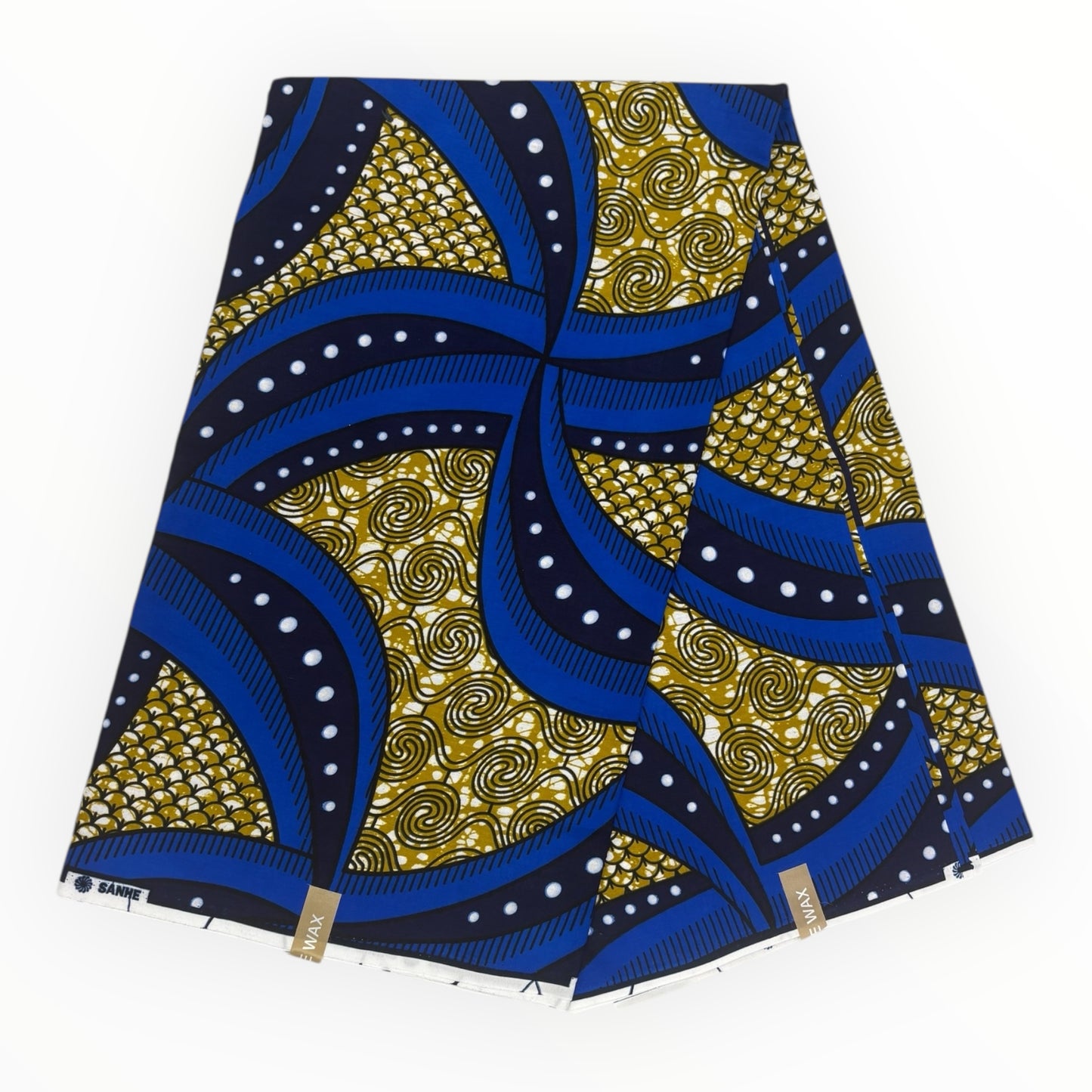 African Wax Print 6 Yards - 100% Cotton - Champagne and Blue