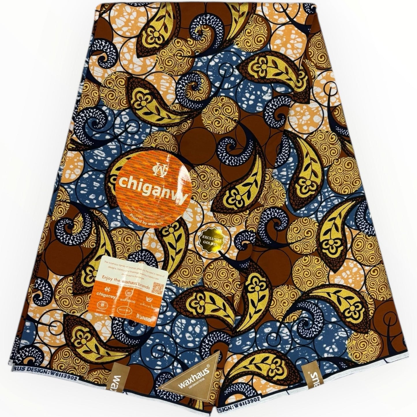 Wax Demi Super Brillant 6 Yards - 100% Coton - Marron, Gris et Or by Chiganvy - Soumawax Soumawax