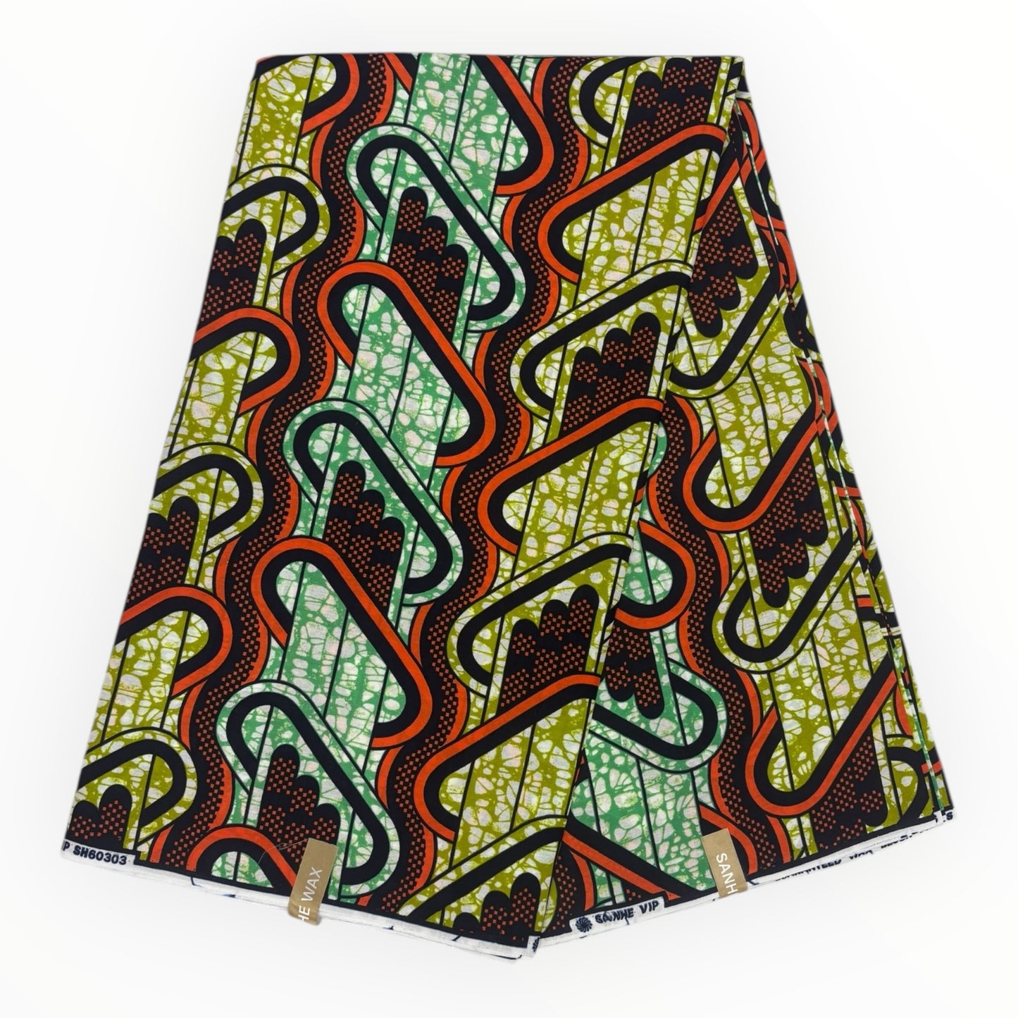 Stampa cerata africana 6 iarde - 100% cotone - Verde, arancione e nero