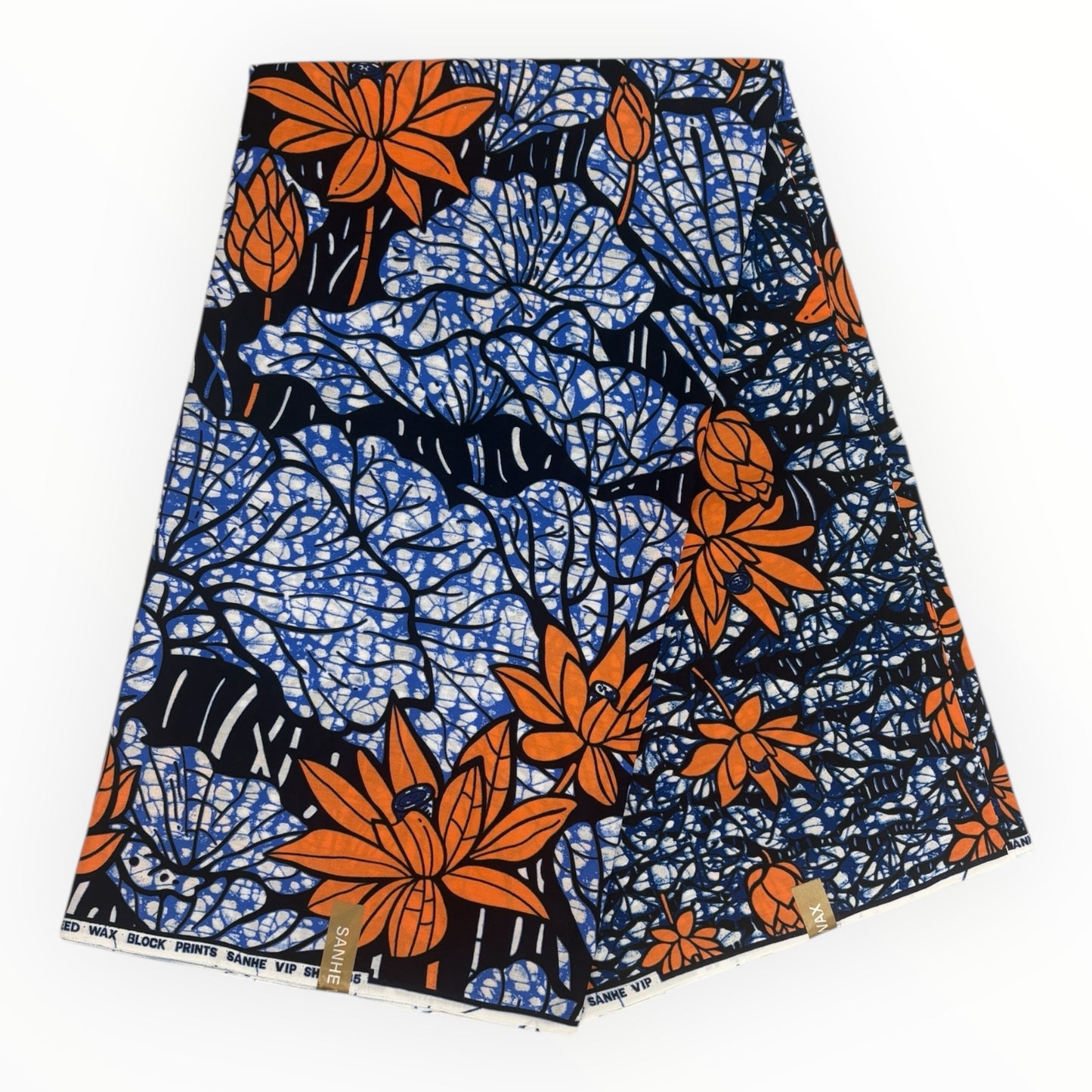 Stampa cerata africana 6 iarde - 100% cotone - Blu e rosa salmone