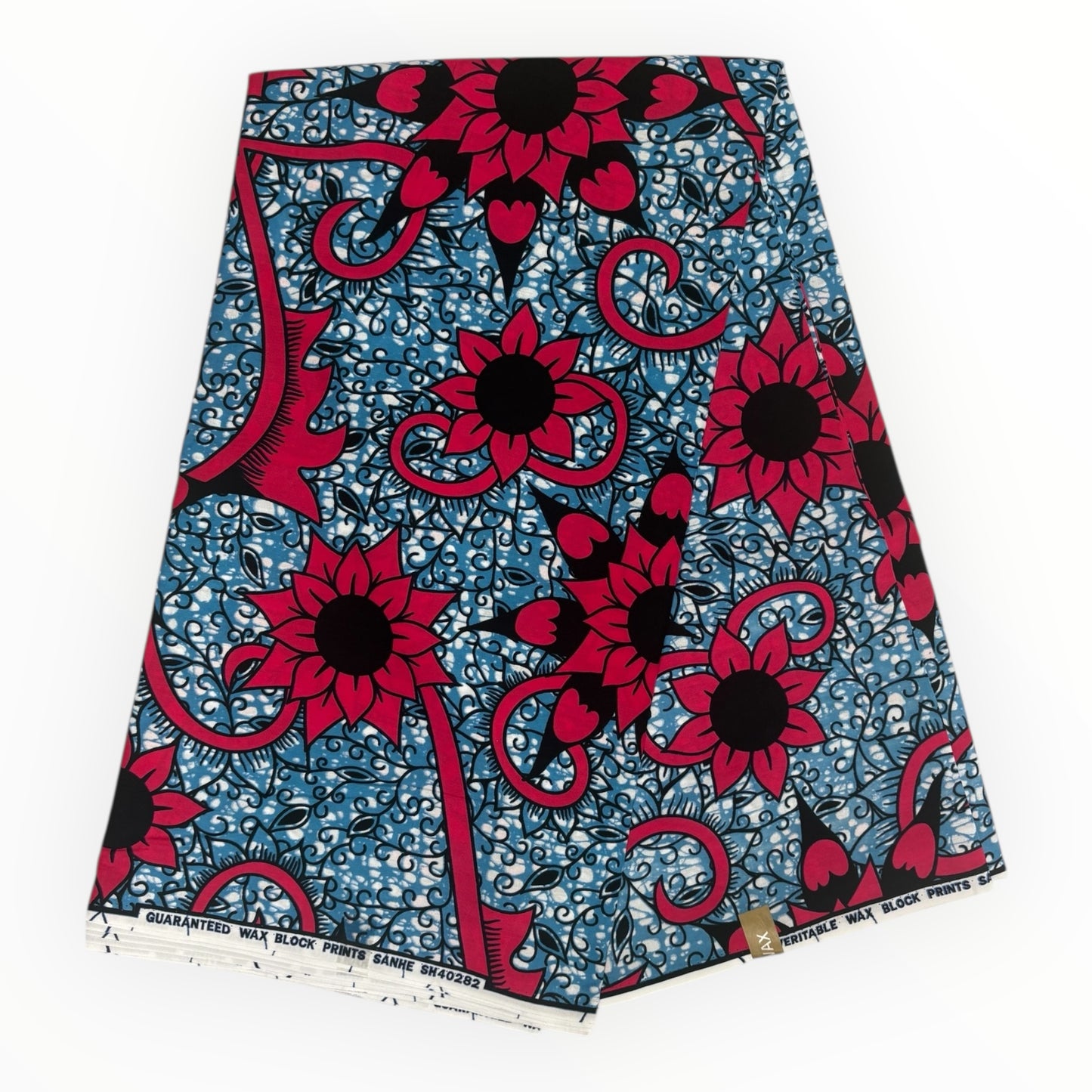 African Wax Print 6 Yards - 100% Cotton - Blue and Pink