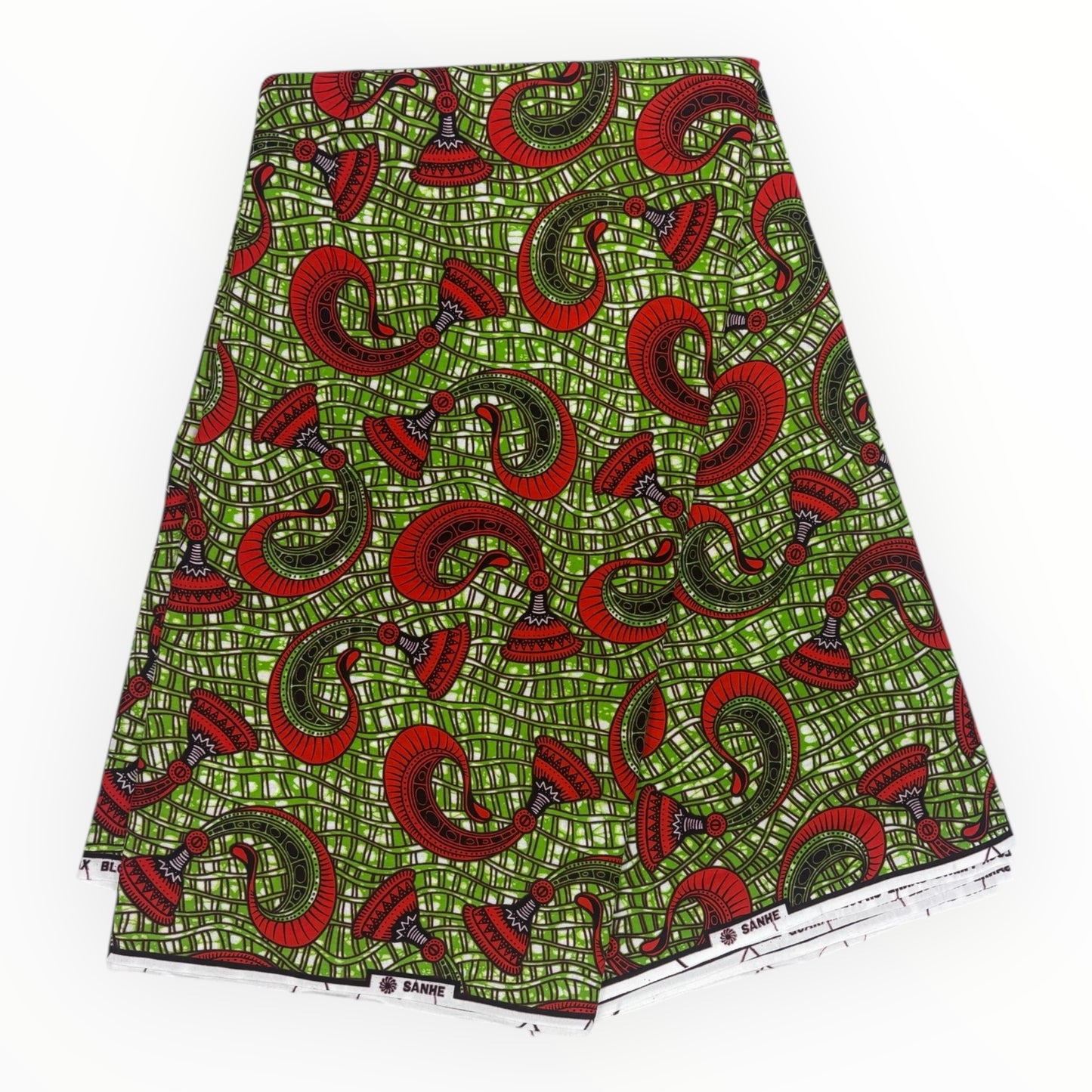 African Wax Print 6 Yards - 100% Cotton - Green and Orange