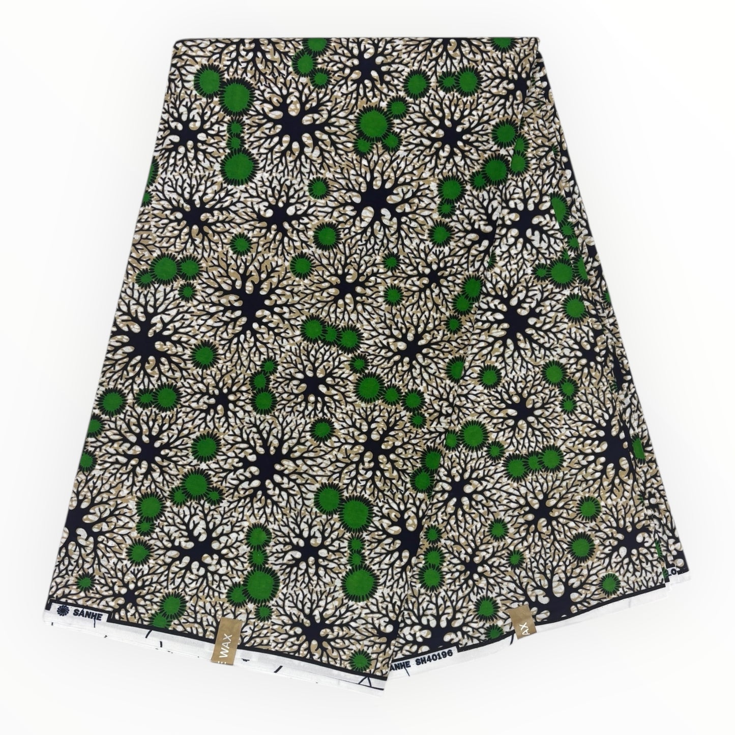 African Wax Print 6 Yards - 100% Cotton - Green, White and Blue
