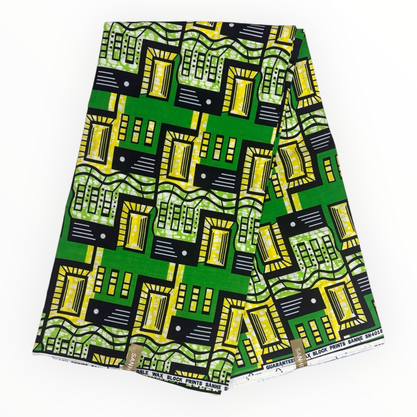 African Wax Print 6 Yards - 100% Cotton - Green, Yellow and Blue