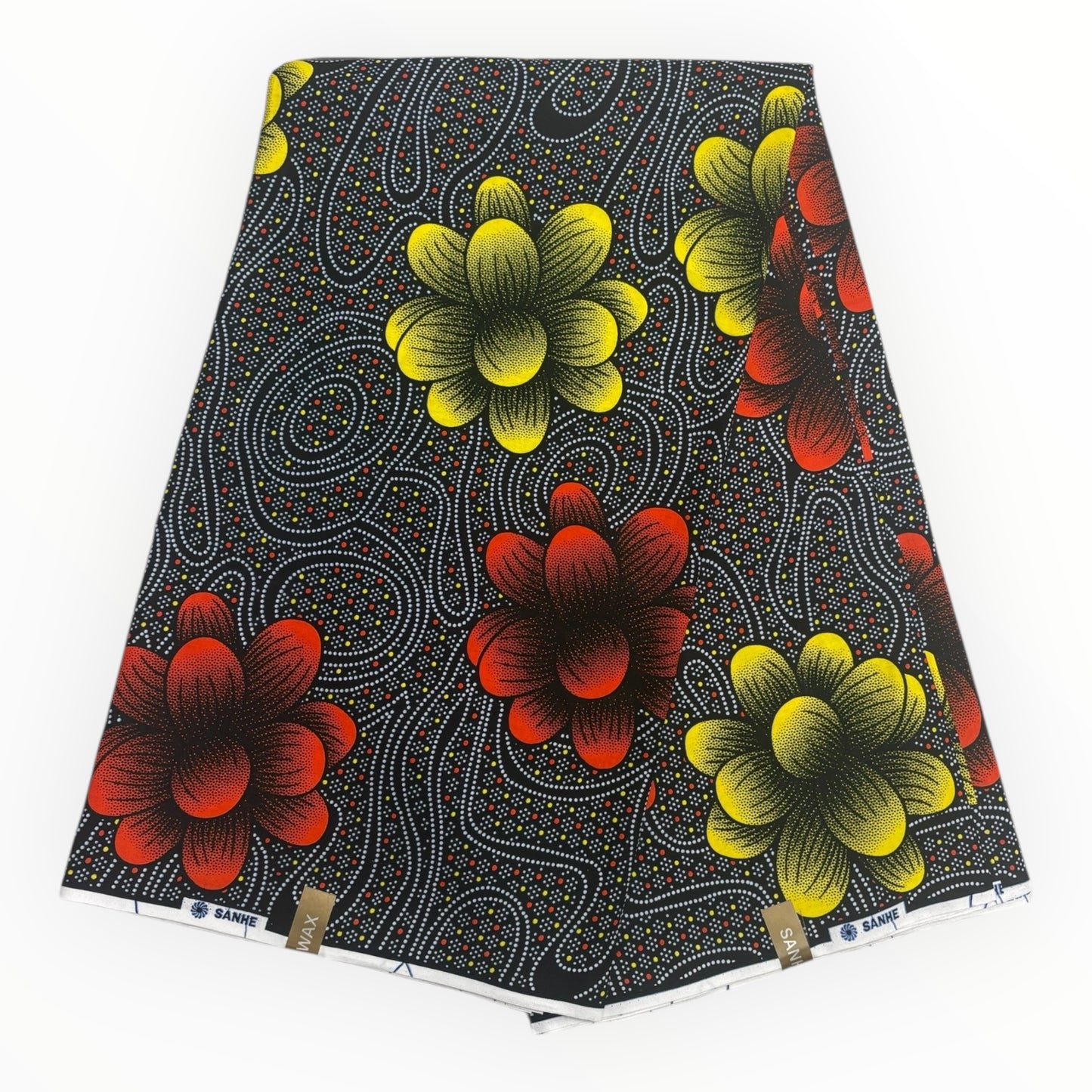 Wax Pagne Africain 6 Yards - 100% Coton - Noir, Orange et Jaune
