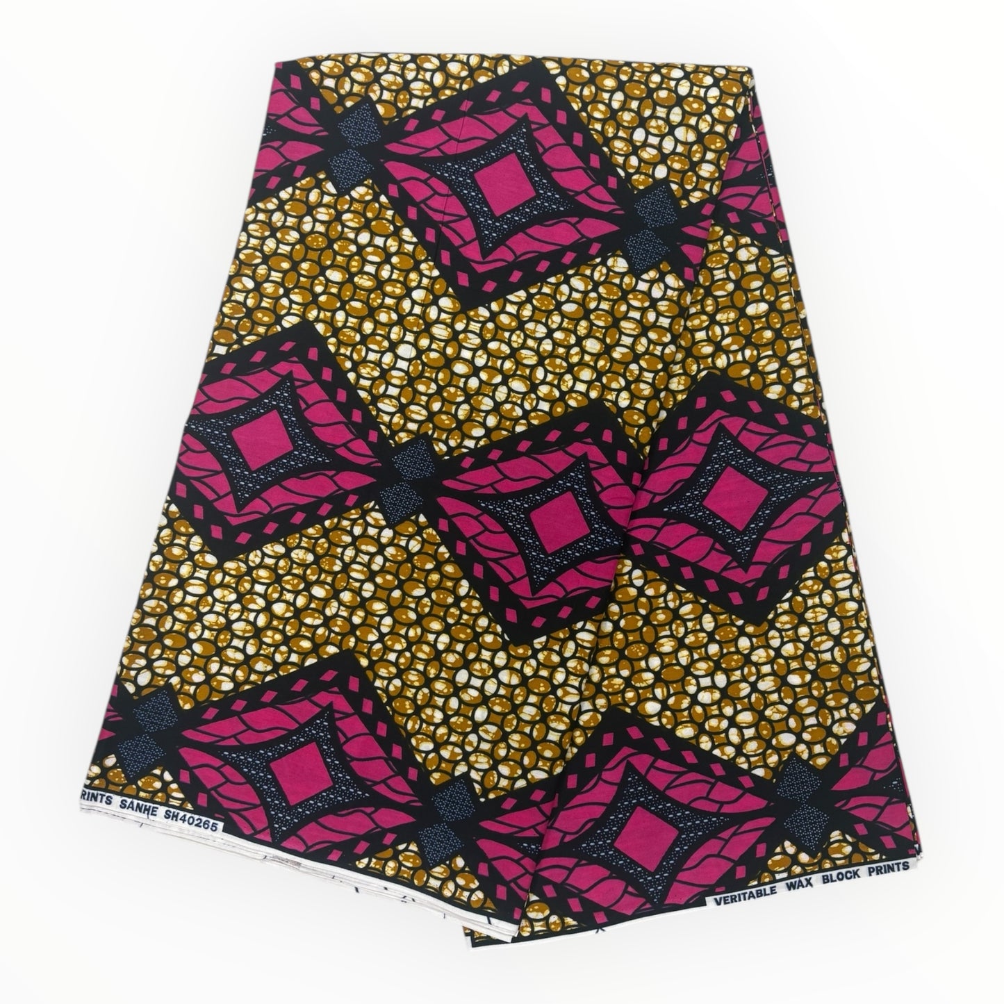 Wax Pagne Africain 6 Yards - 100% Coton - Marron, Rose et Bleu