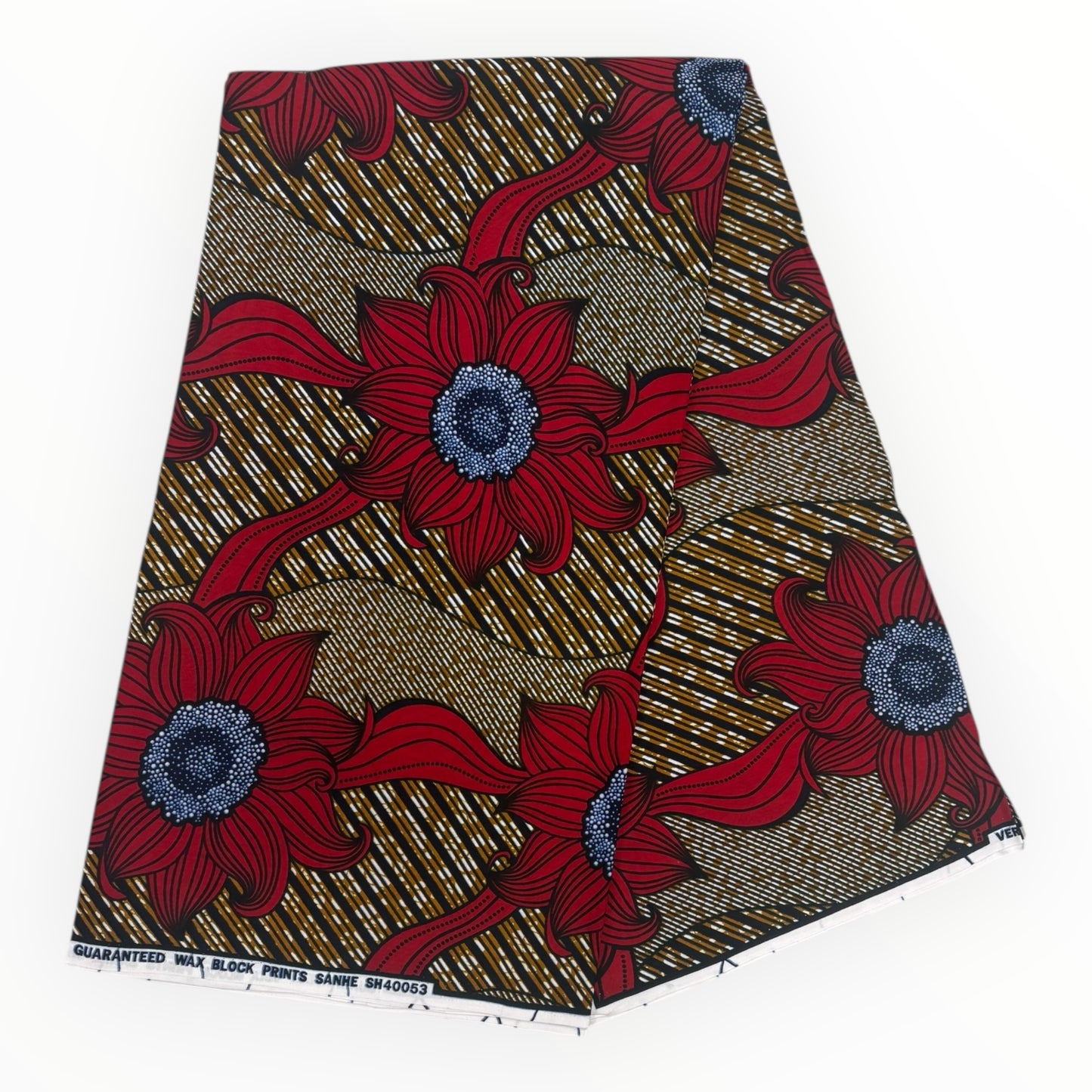 Wax Pagne Africain 6 Yards - 100% Coton - Marron et Rouge