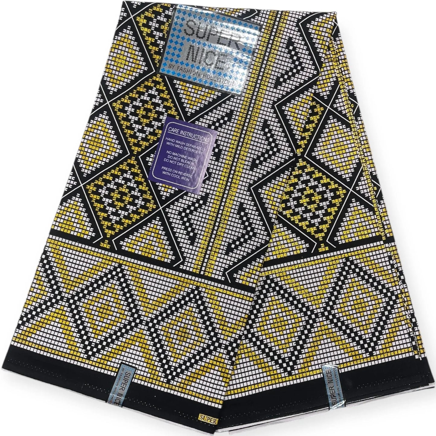 Wax Brillant Super Nice 6 Yards - Blanc, Noir et Or Soumawax