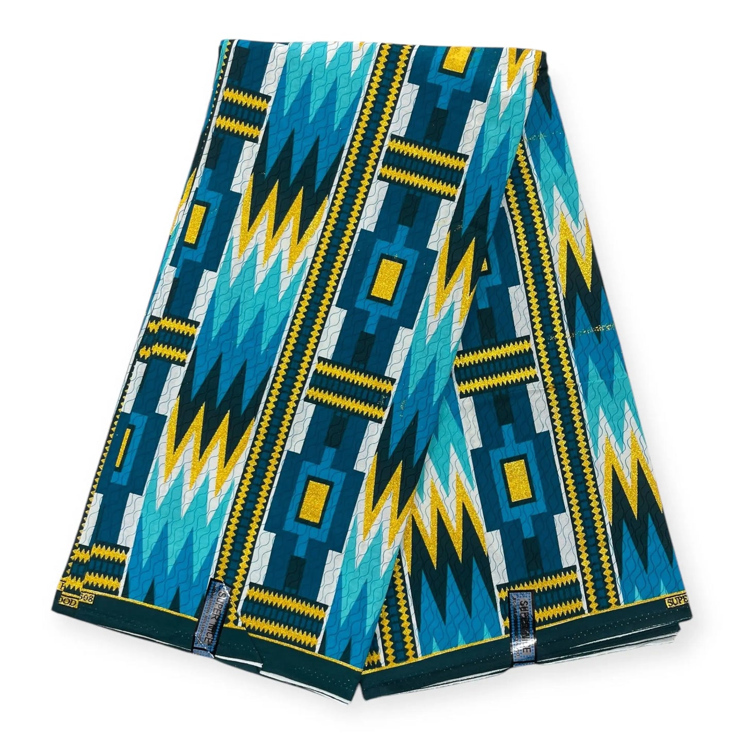 Wax Brillant Super Nice 6 Yards - Bleu Turquoise et Or Soumawax
