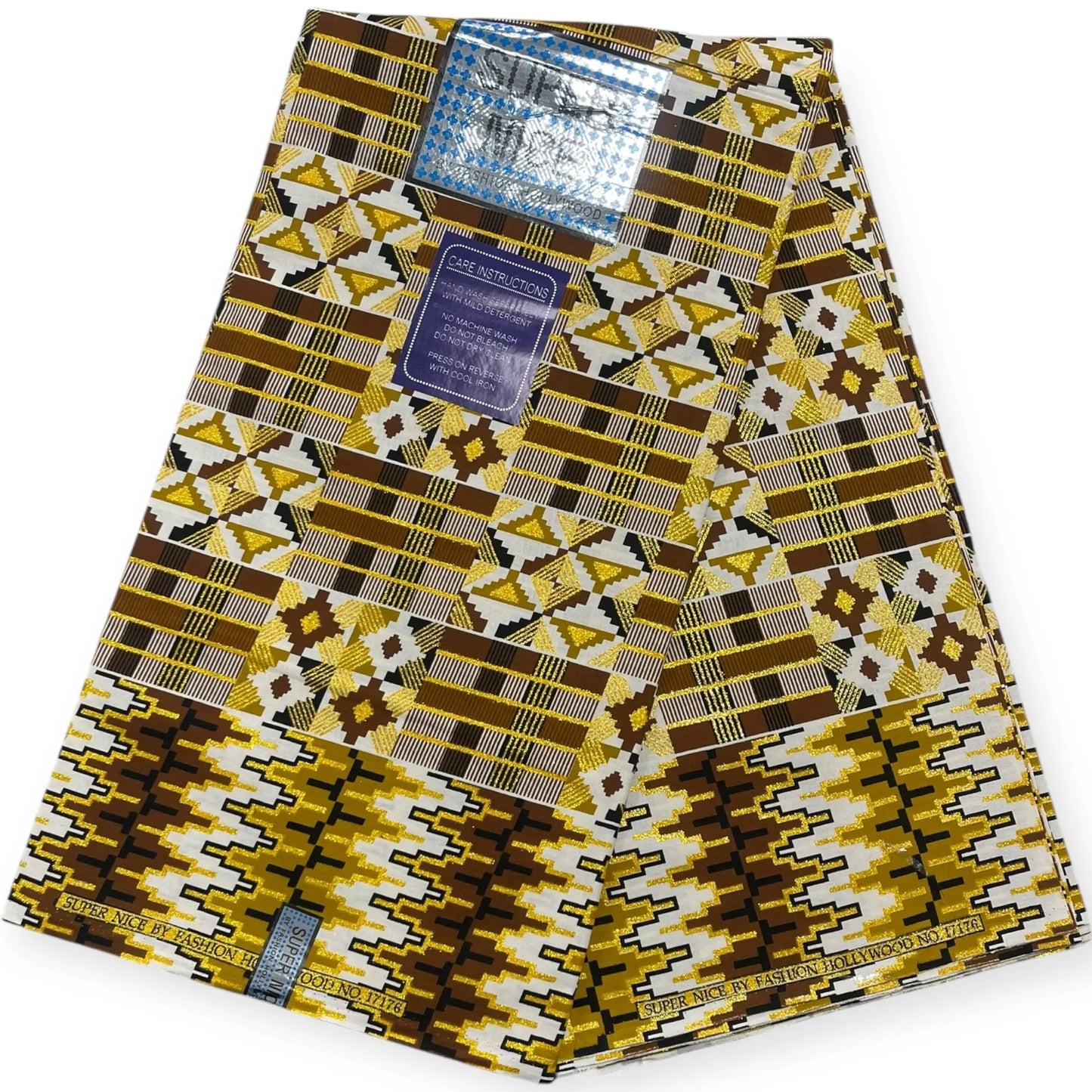 Wax Brillant Super Nice 6 Yards - Marron, Blanc et Or Soumawax