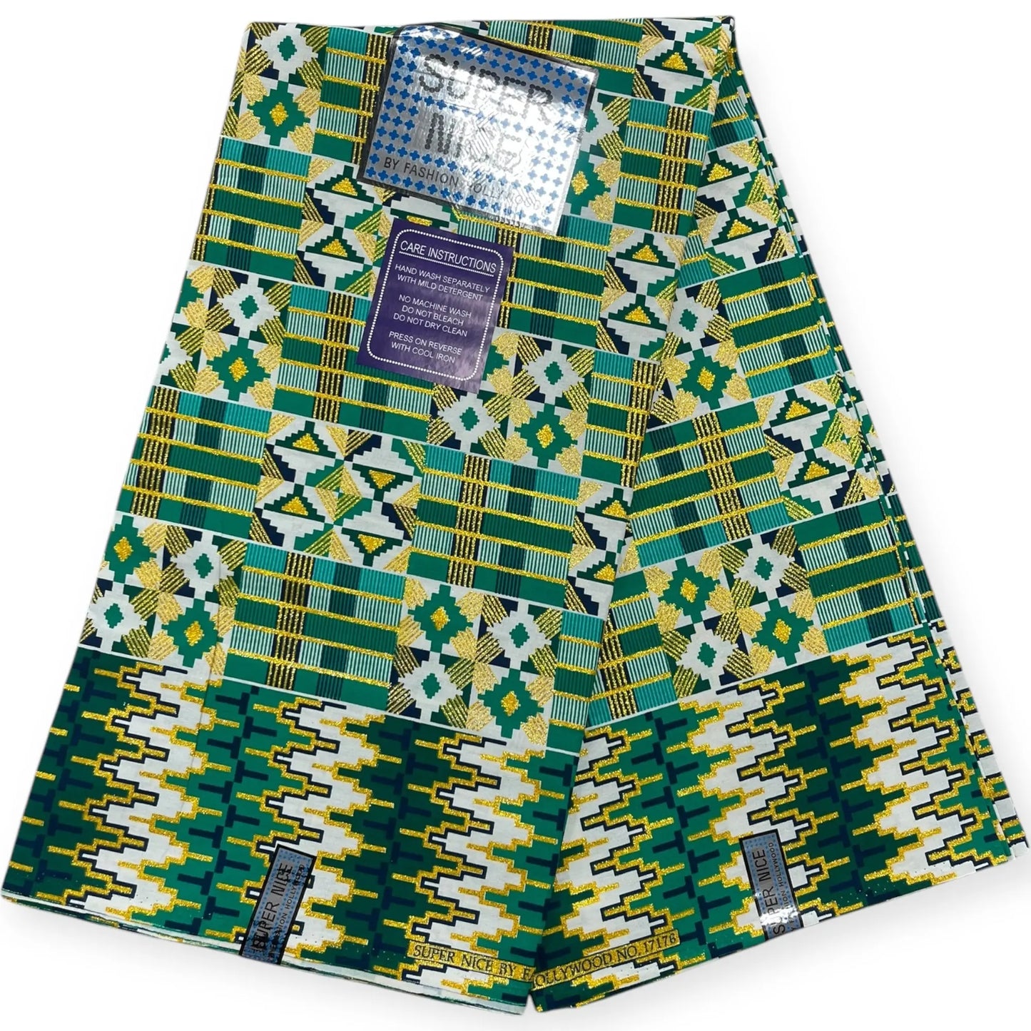 Wax Brillant Super Nice 6 Yards - Vert, Blanc et Or Soumawax