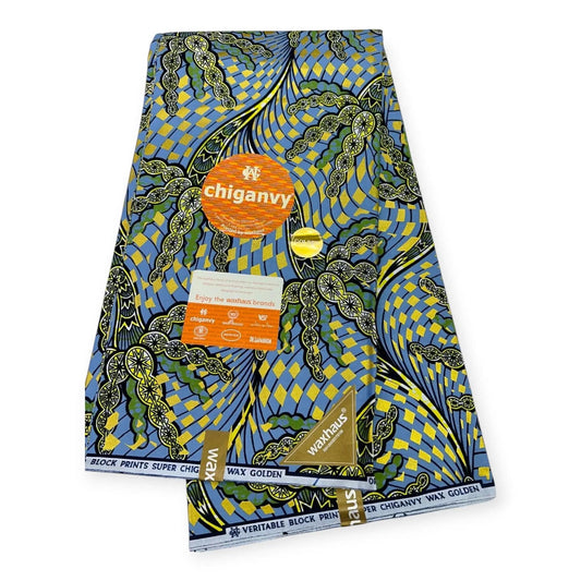 Wax Demi Super Brillant 6 Yards - 100% Coton - Bleu, Gris by Chiganvy Soumawax Soumawax