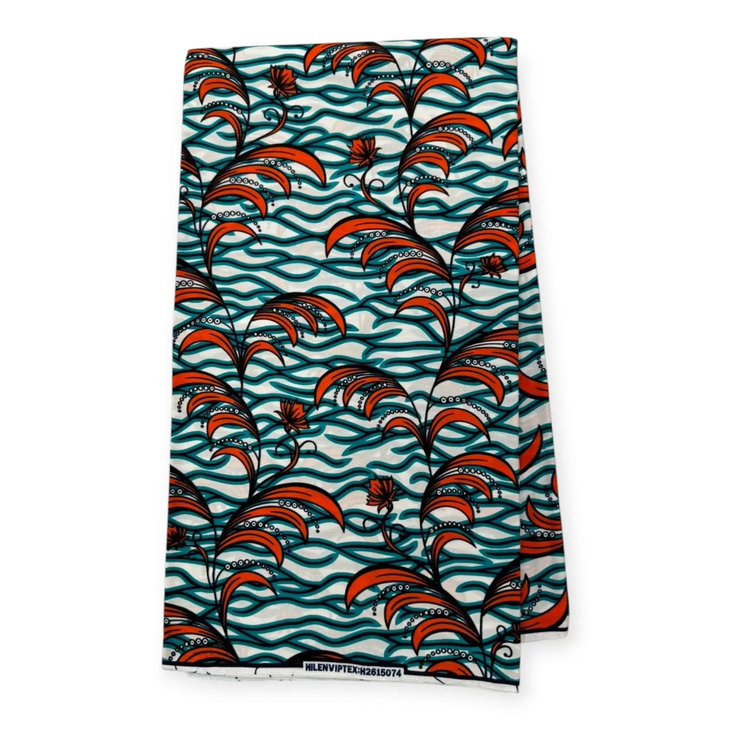 Wax Pagne Africain 6 Yards - 100% Coton - Blanc, Vert & Orange Soumawax Soumawax