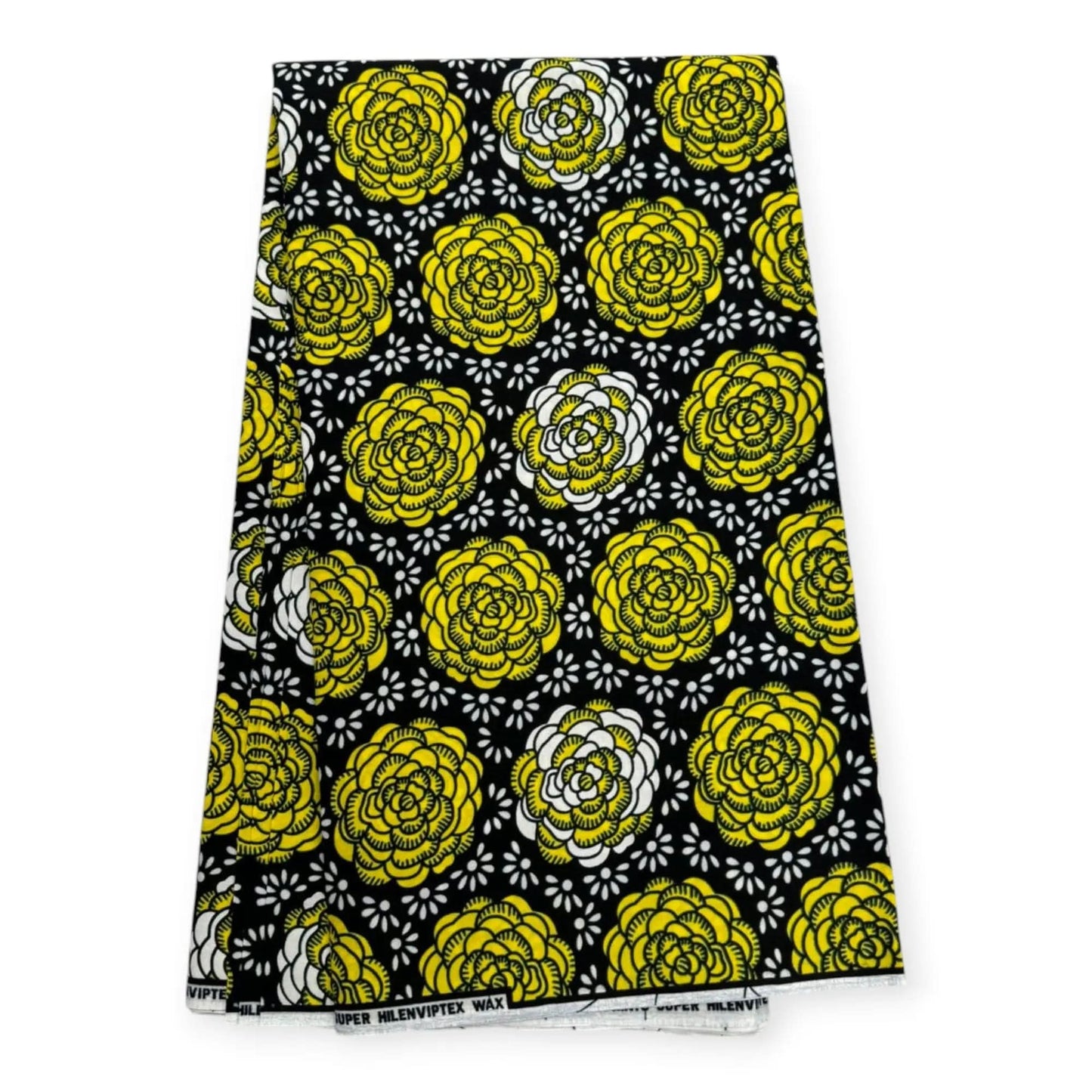 Wax Pagne Africain 6 Yards - 100% Coton - Noir & Jaune Soumawax Soumawax