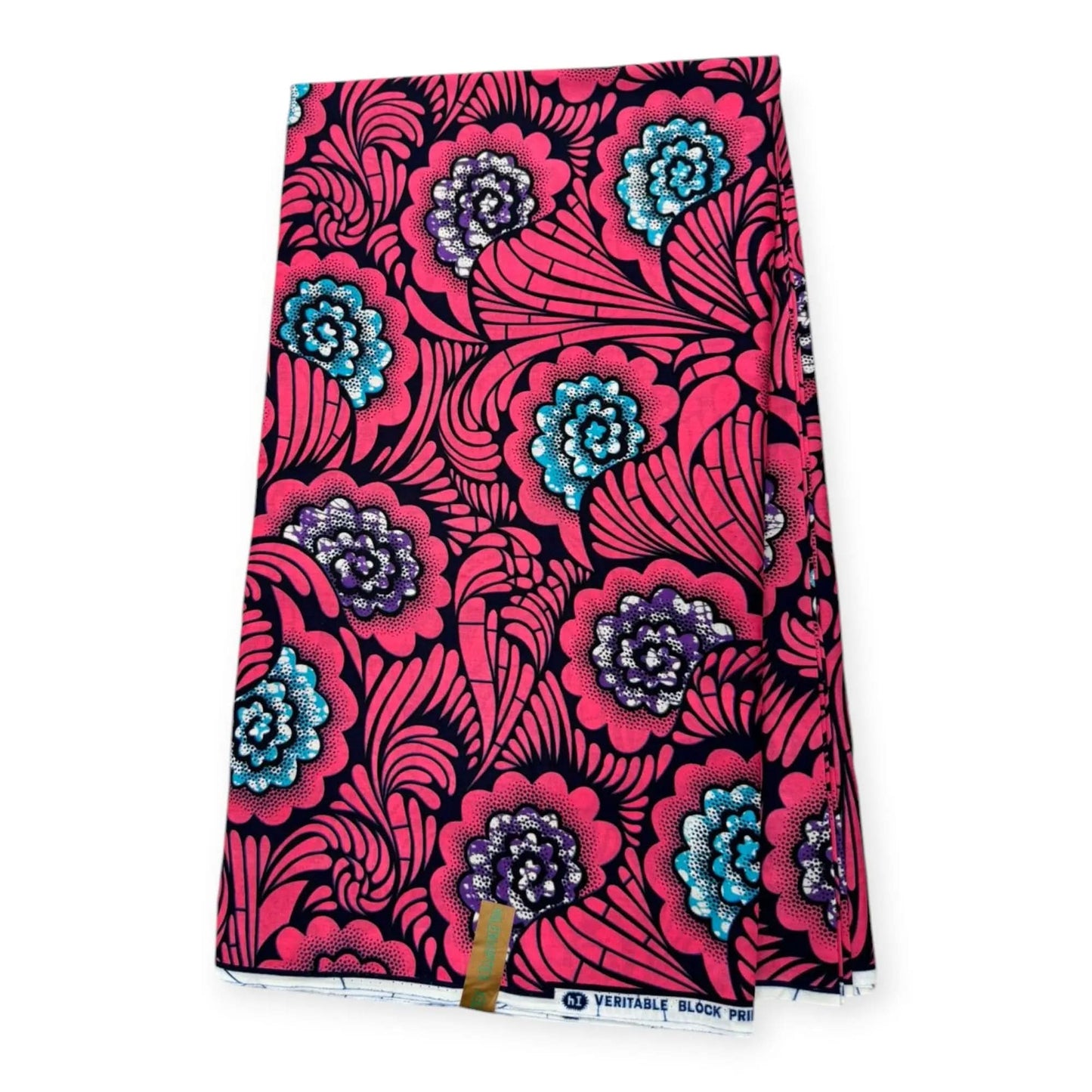 Wax Pagne Africain 6 Yards - 100% Coton - Rose & Bleu Soumawax Soumawax