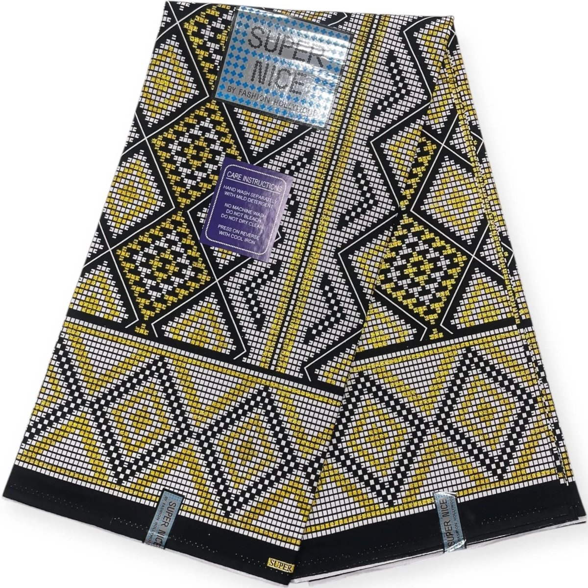 Pagne Wax Brillant Super Nice 6 Yards - Blanc, Noir et Or - Soumawax Soumawax