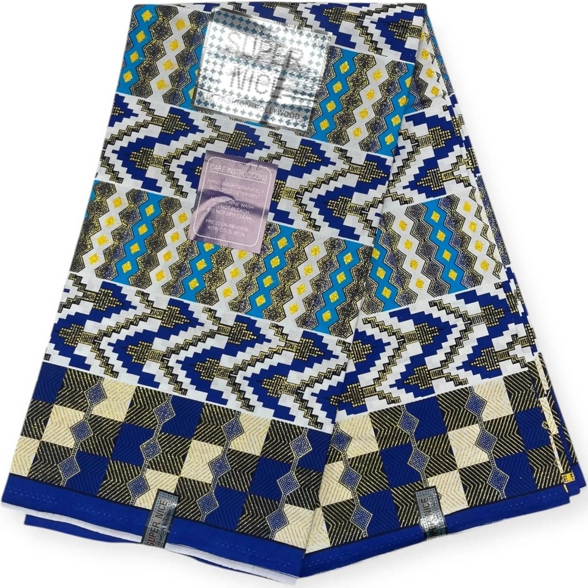 Pagne Wax Brillant Super Nice 6 Yards - Bleu et Or - Soumawax Soumawax