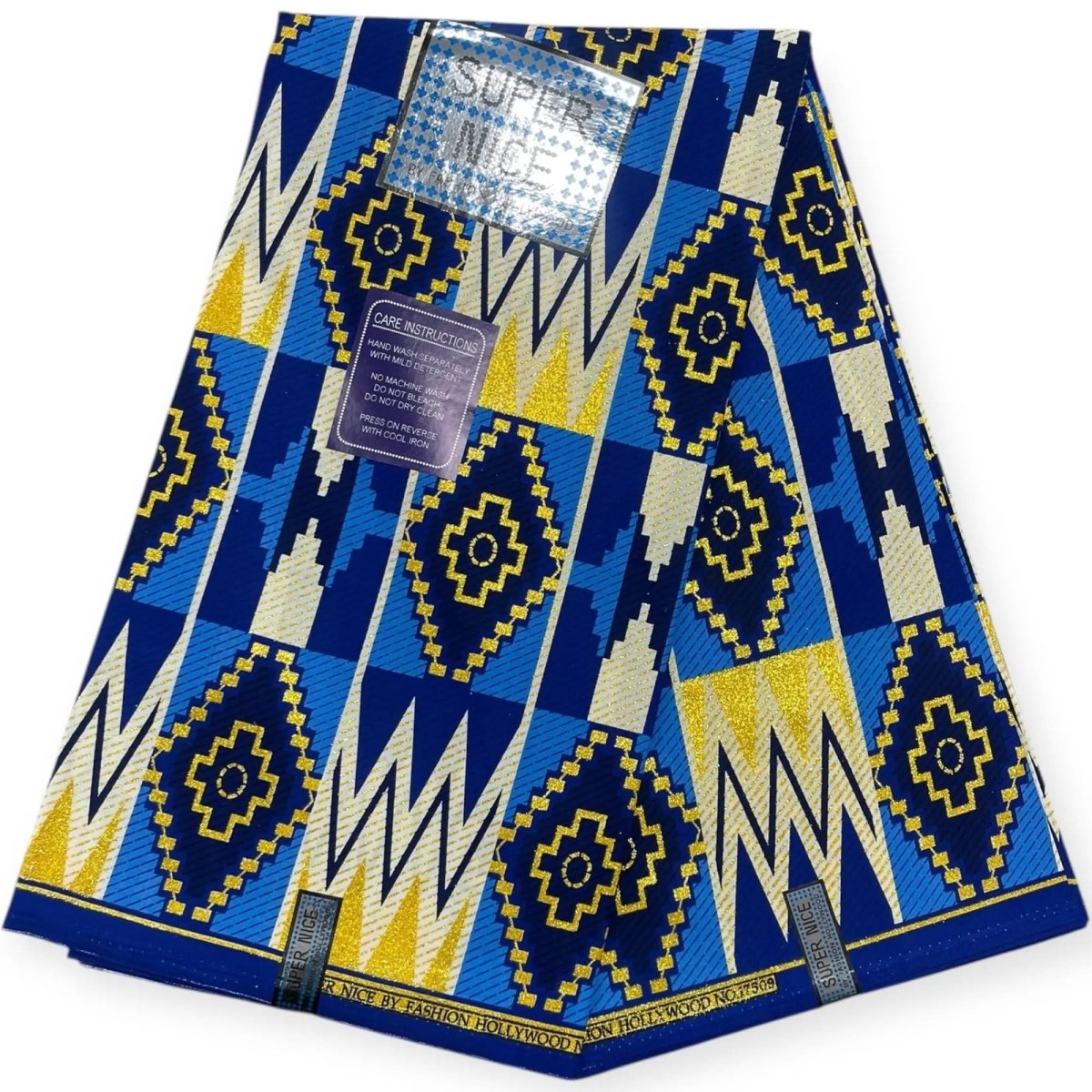 Pagne Wax Brillant Super Nice 6 Yards - Bleu et Or - Soumawax Soumawax