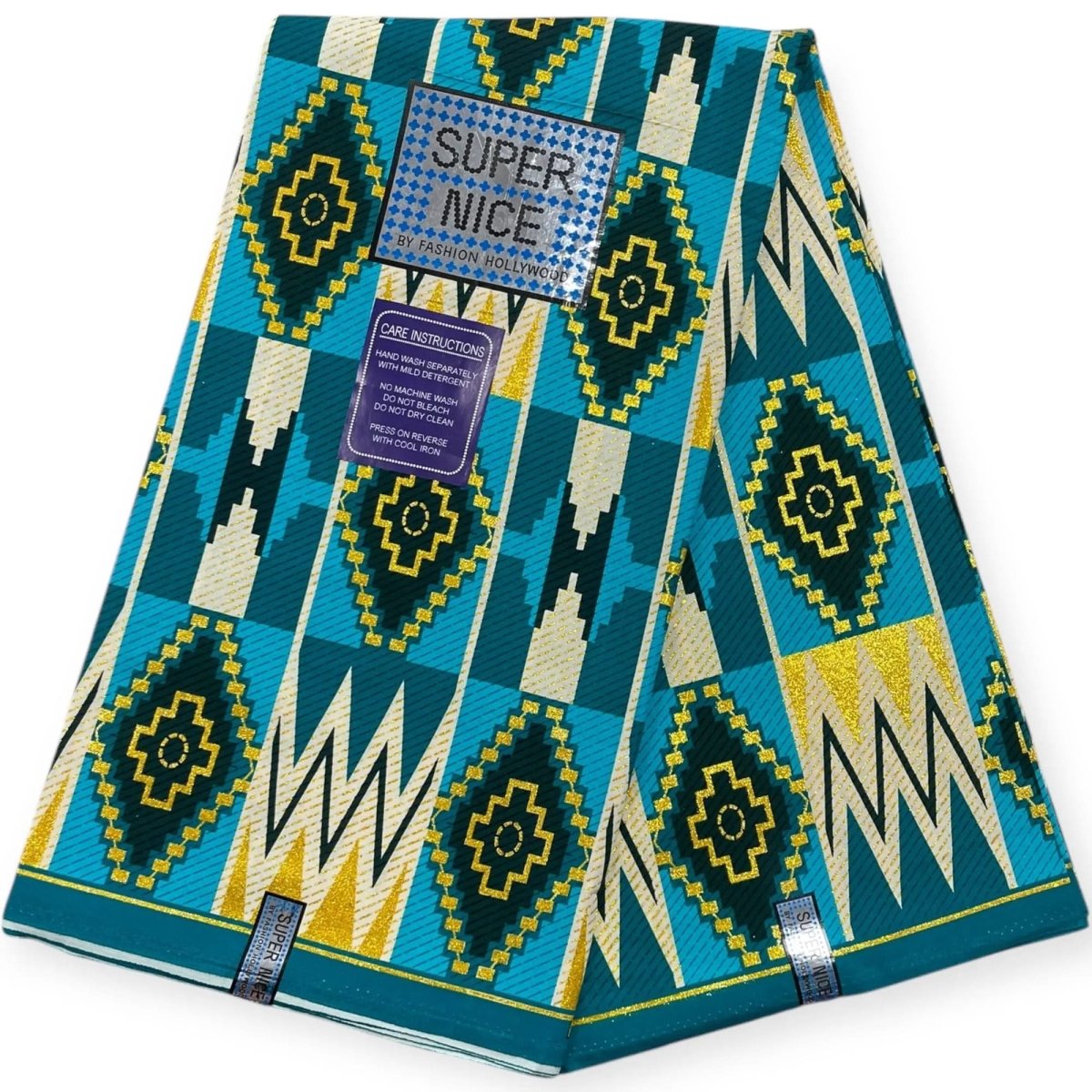 Pagne Wax Brillant Super Nice 6 Yards - Turquoise et Or - Soumawax Soumawax