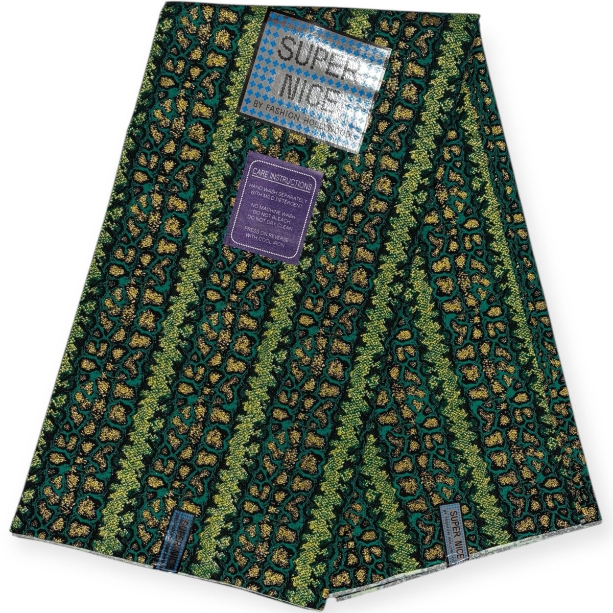 Pagne Wax Brillant Super Nice 6 Yards - Vert et Or - Soumawax Soumawax