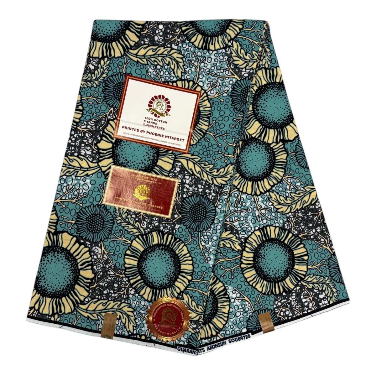 Tissu Wax Turquoise Hitarget - Pagne 6 Yards 100% Coton - Soumawax Soumawax