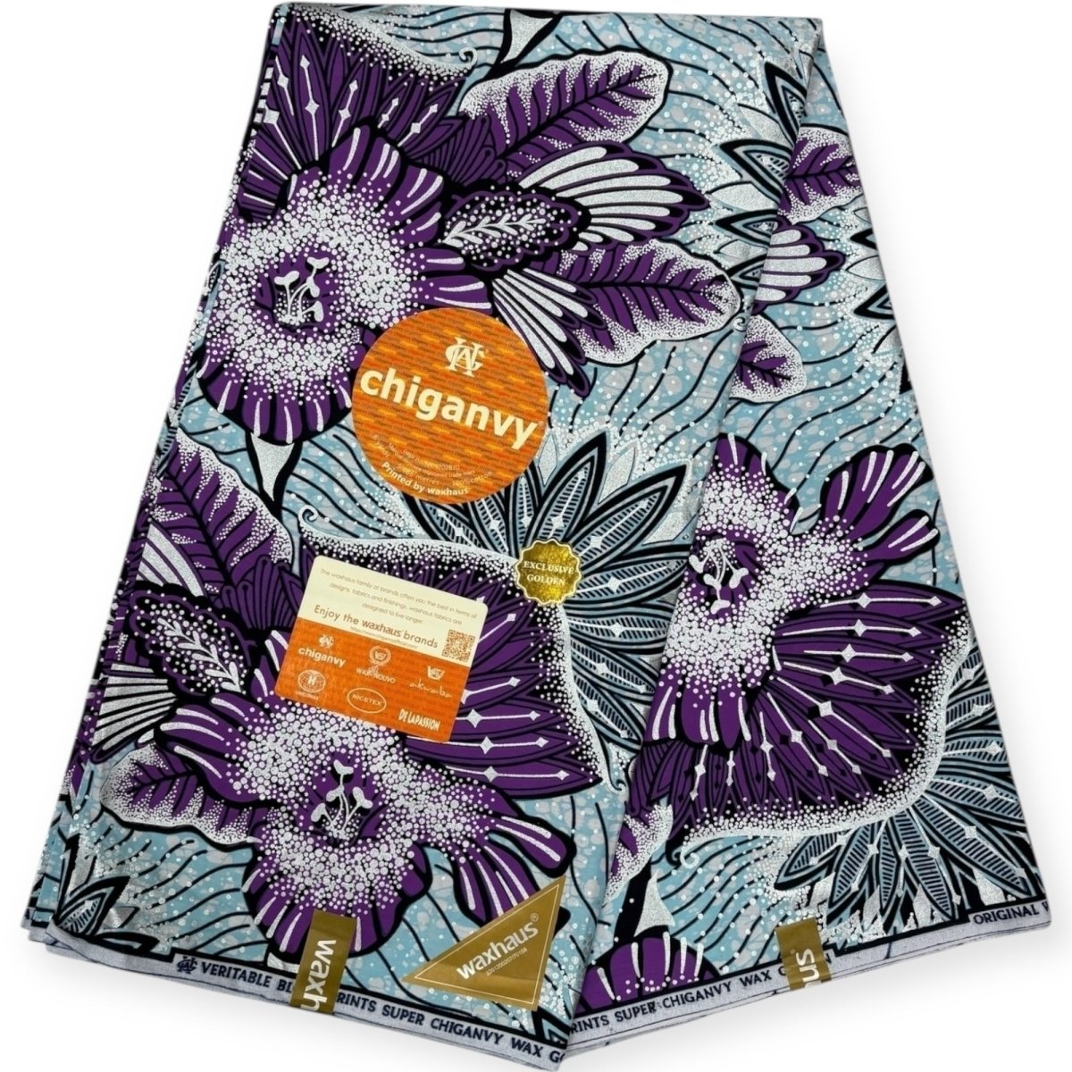 Wax Demi Super Chiganvy Brillant 6 Yards - 100% Coton - Bleu et Violet - Soumawax Soumawax